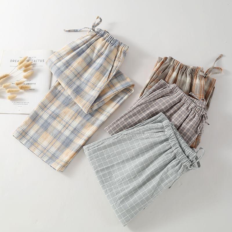 Drawstring Waist Plaid Lounge Pants Product Image
