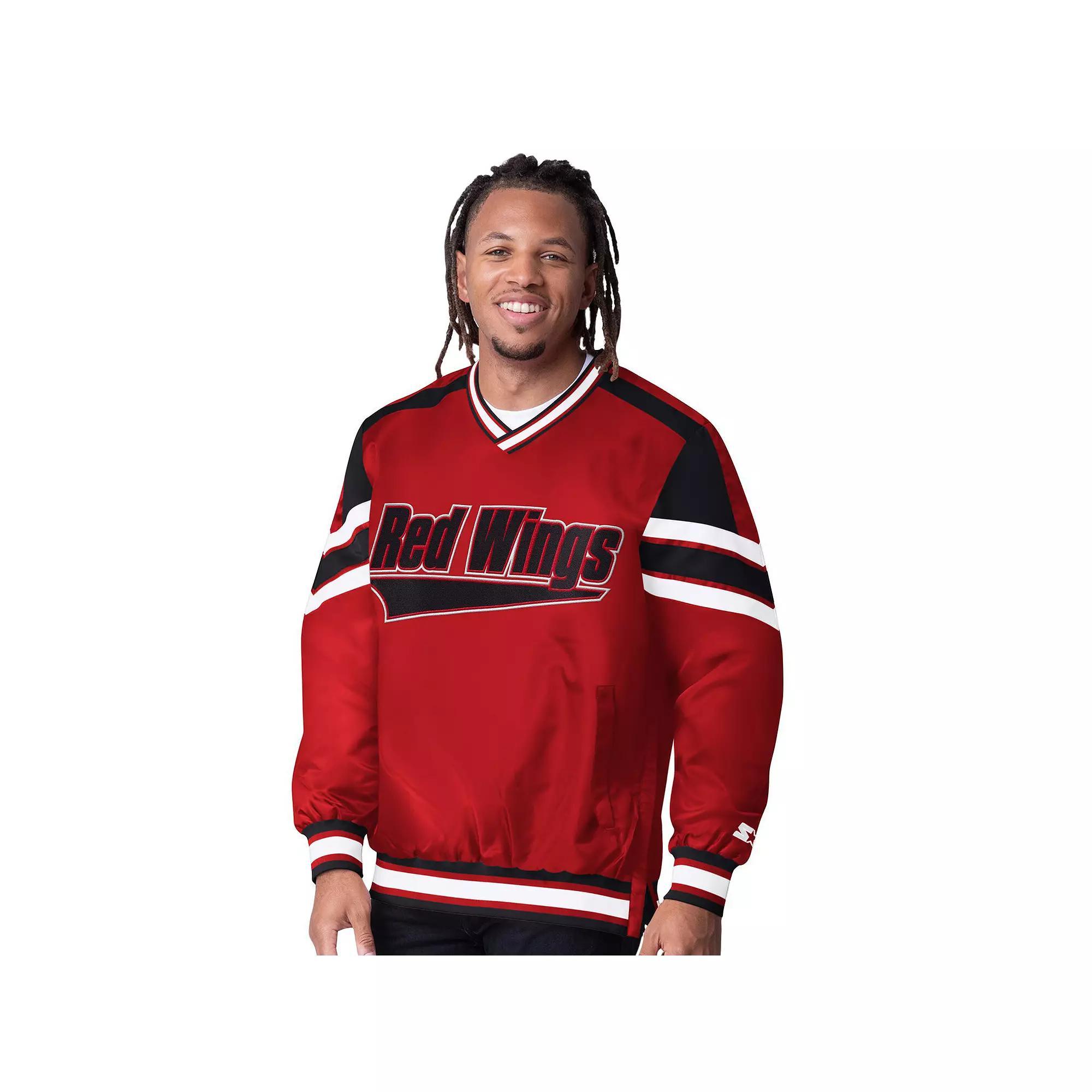 Men's Starter  Red Detroit Red Wings Reliver I V-Neck Pullover Sweatshirt, Size: Small Product Image
