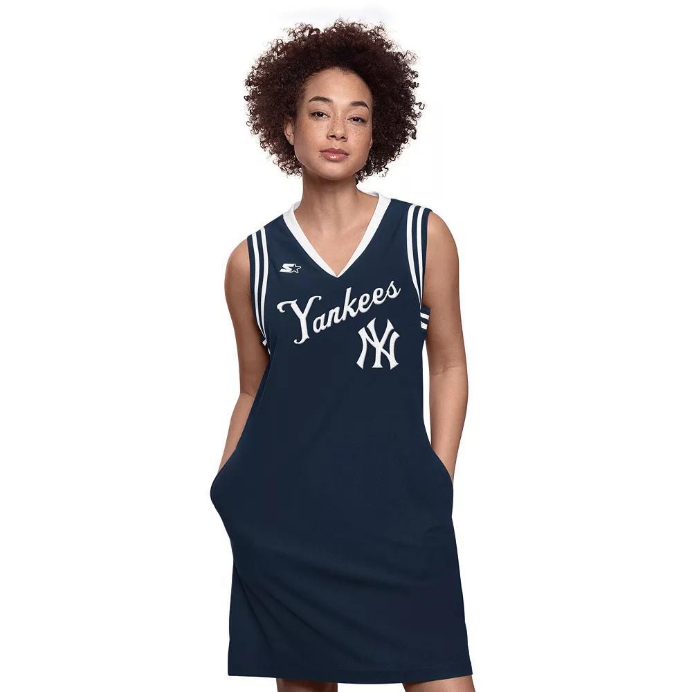 Women's Starter  Navy New York Yankees Fast Track Sneaker V-Neck Dress, Size: Small, Blue Product Image
