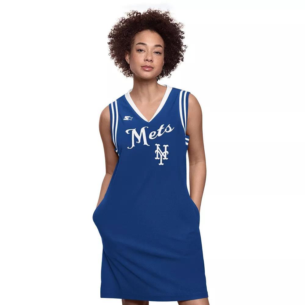 Women's Starter  Royal New York Mets Fast Track Sneaker V-Neck Dress, Size: Medium, Blue Product Image