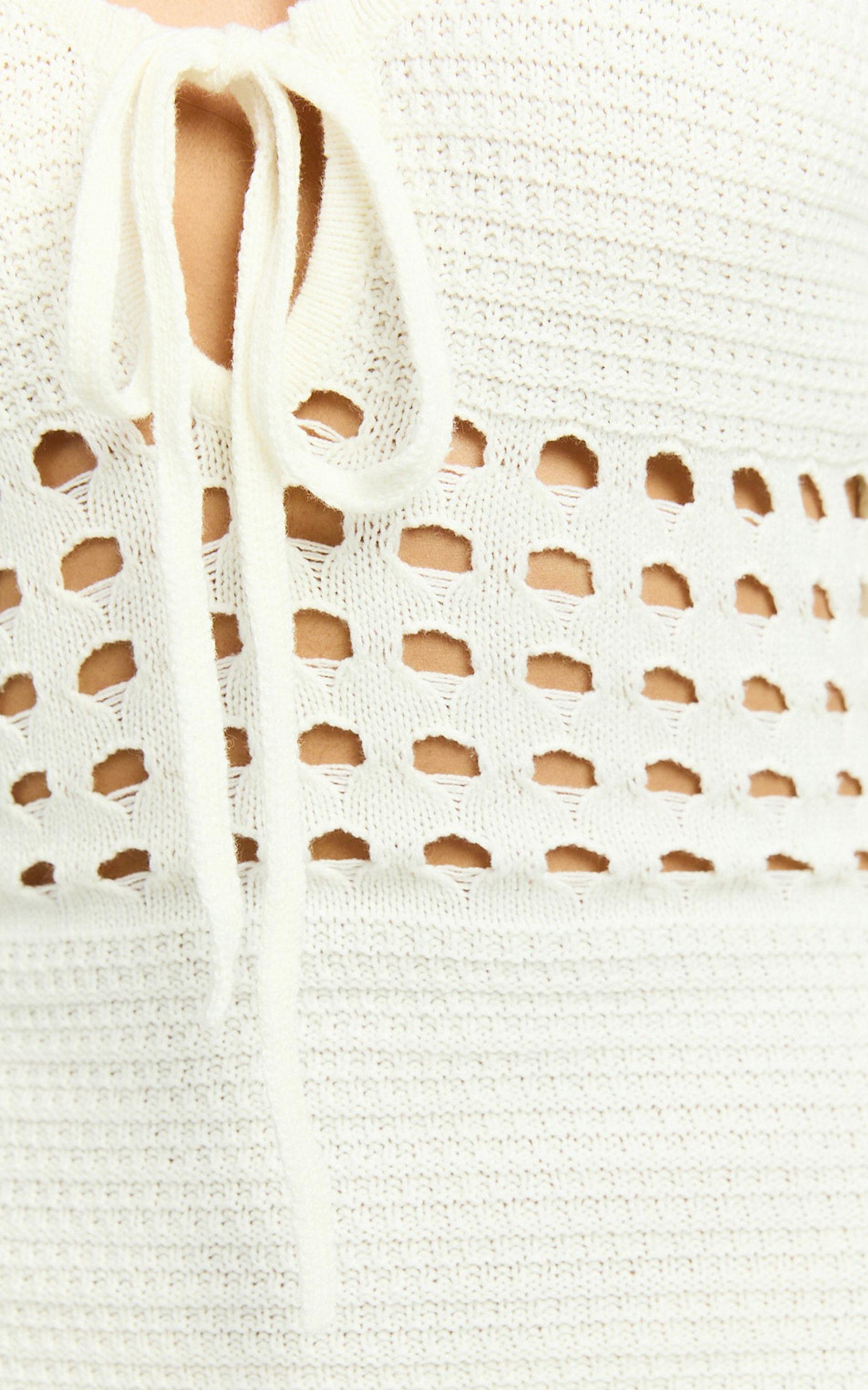 Karly Mini Dress - Crochet Knit Long Sleeve Dress in Ivory Product Image