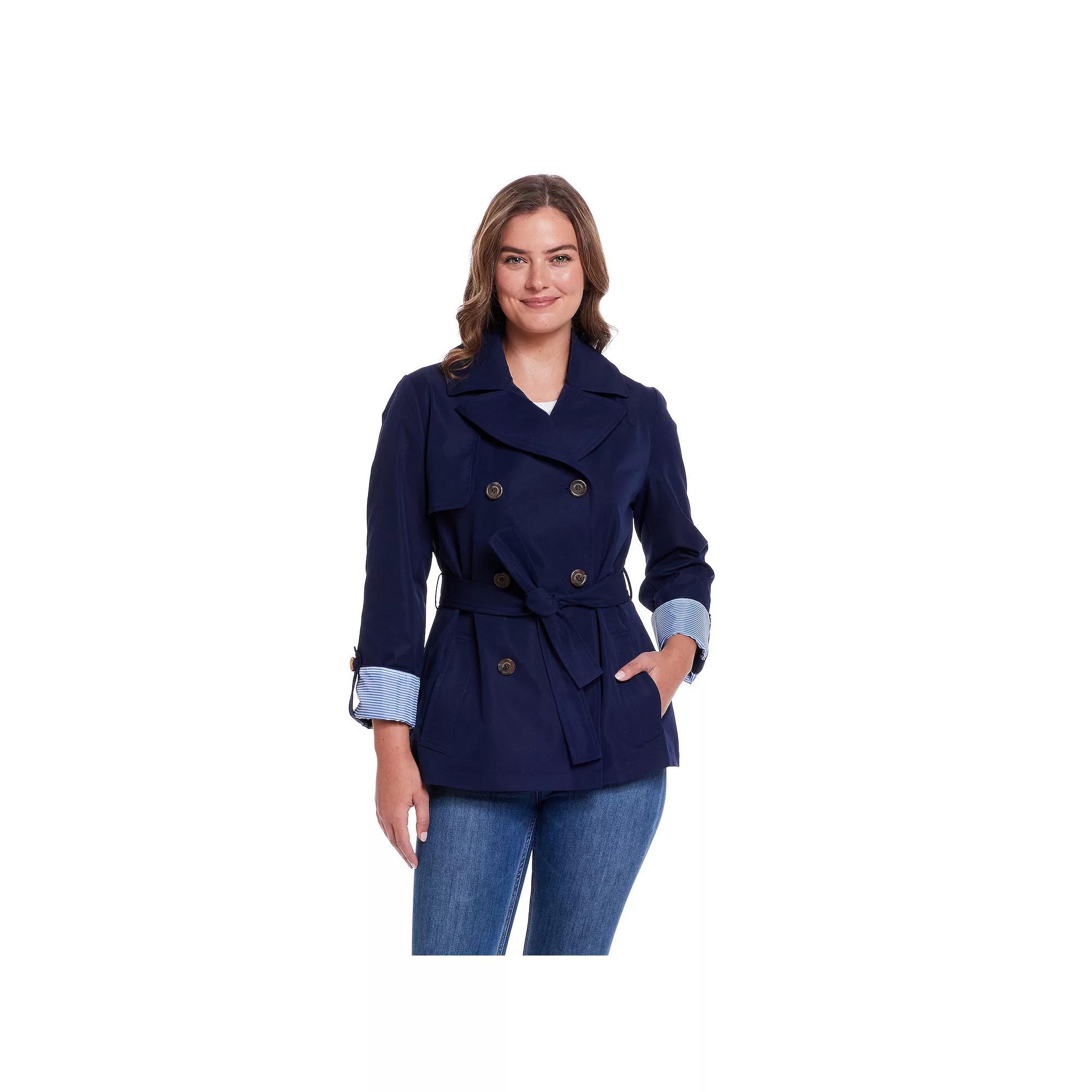 Women's Weathercast Lightweight Double Breasted Tie Waist Trench Coat, Size: Medium, Blue Product Image