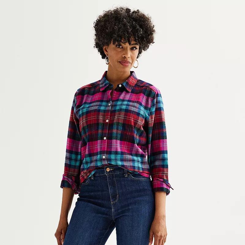 Women's Croft & Barrow® The Extra Soft Plaid Flannel Shirt, Size: XS, Pink Color Plaid Product Image