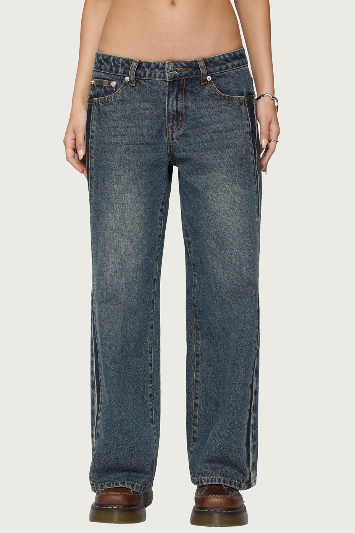 Petite Contrast Panel Low Rise Jeans Product Image