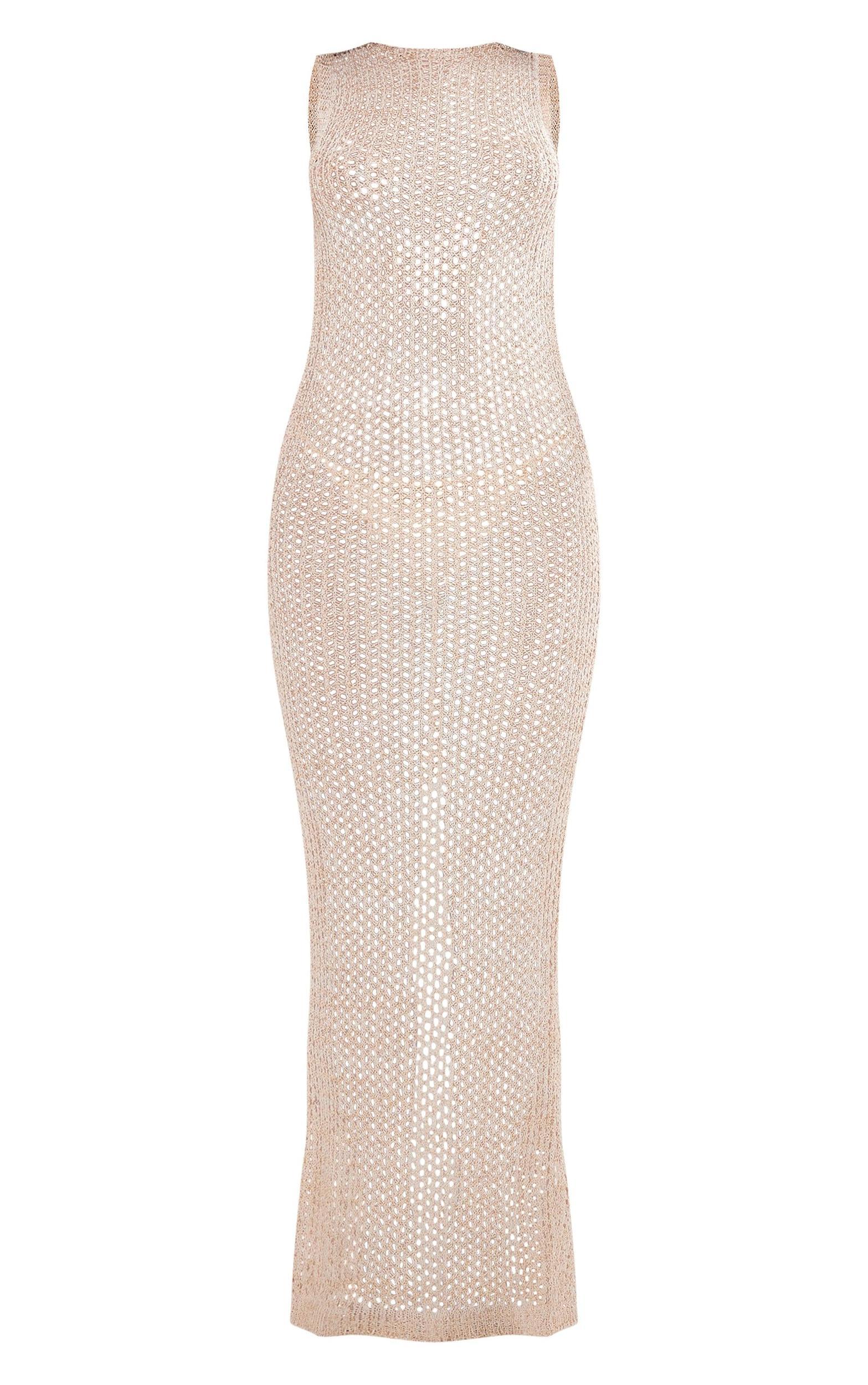 Gold Sequin Knit Racer Neck Maxi Dress Product Image