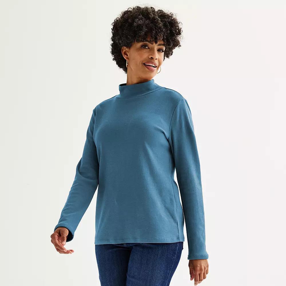 Women's Croft & Barrow® Essential Long-Sleeve Mockneck Top, Size: XS, Light Natural Product Image