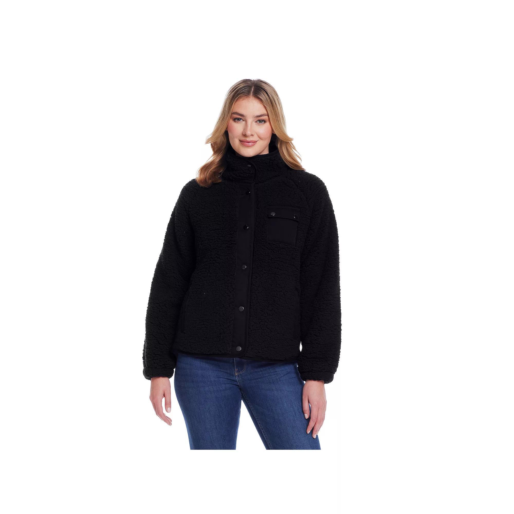 Women's Weathercast Snap Front Bonded Sherpa Fleece Jacket, Size: Medium, Grey Plaid Product Image