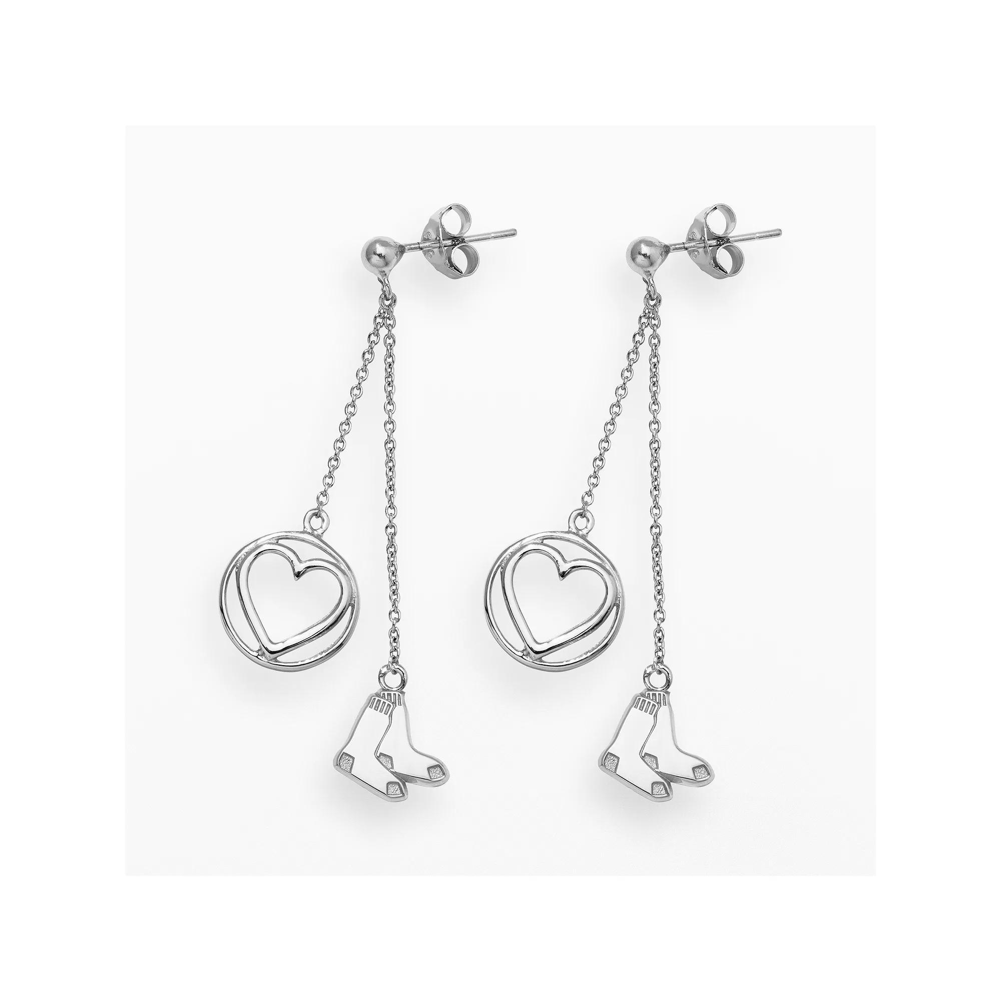 LogoArt Boston Red Sox Beloved Sterling Silver Linear Drop Earrings, Women's, Grey Product Image