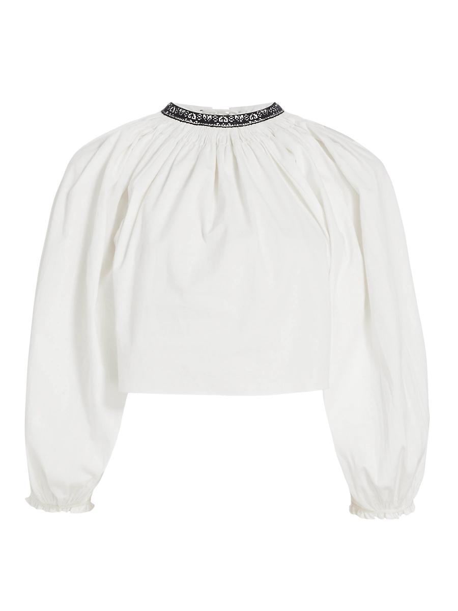 Womens Split-Neck Blouson Crop Top Product Image