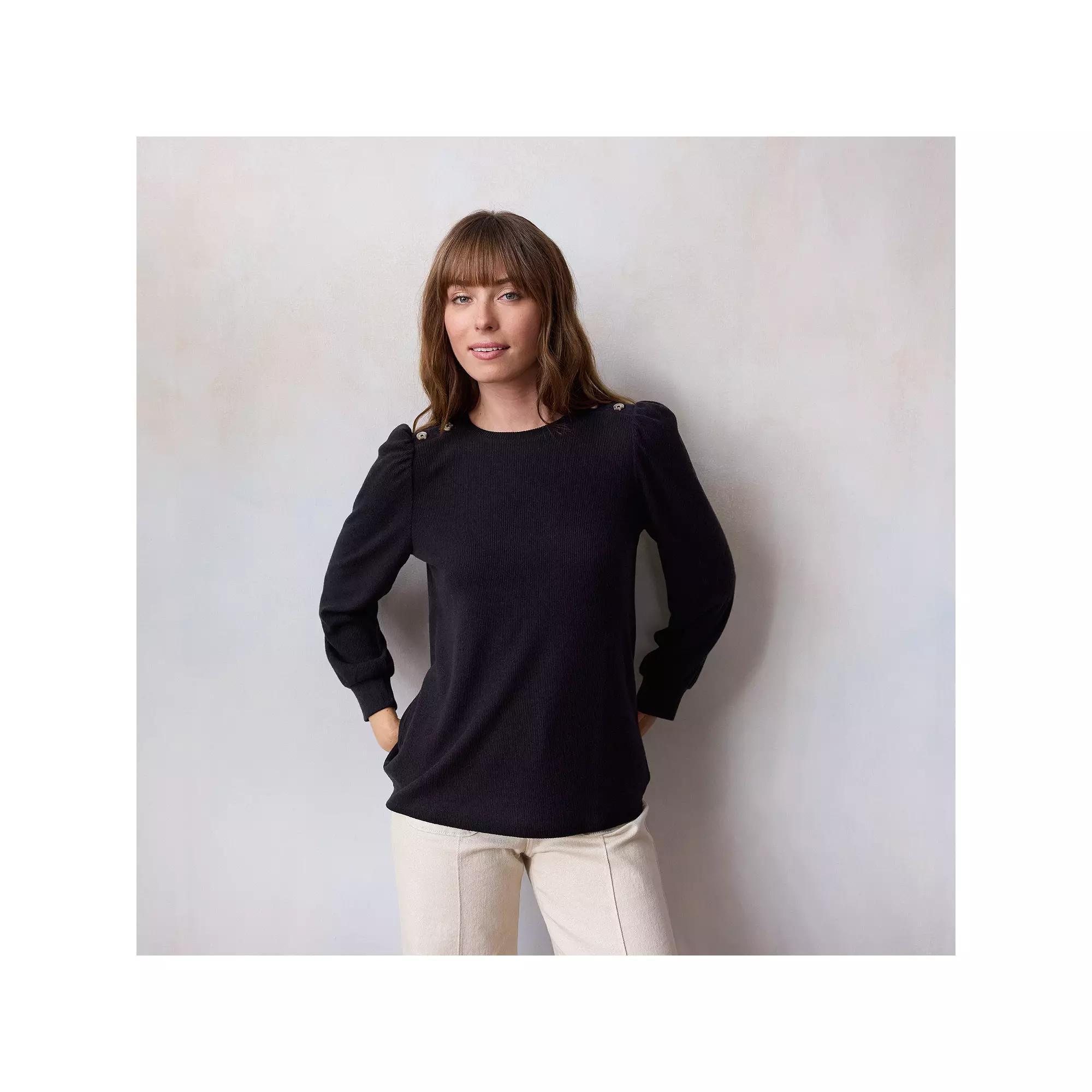 Women's LC Lauren Conrad High Cuff Crew Top, Size: Medium, Pink Whipe Product Image