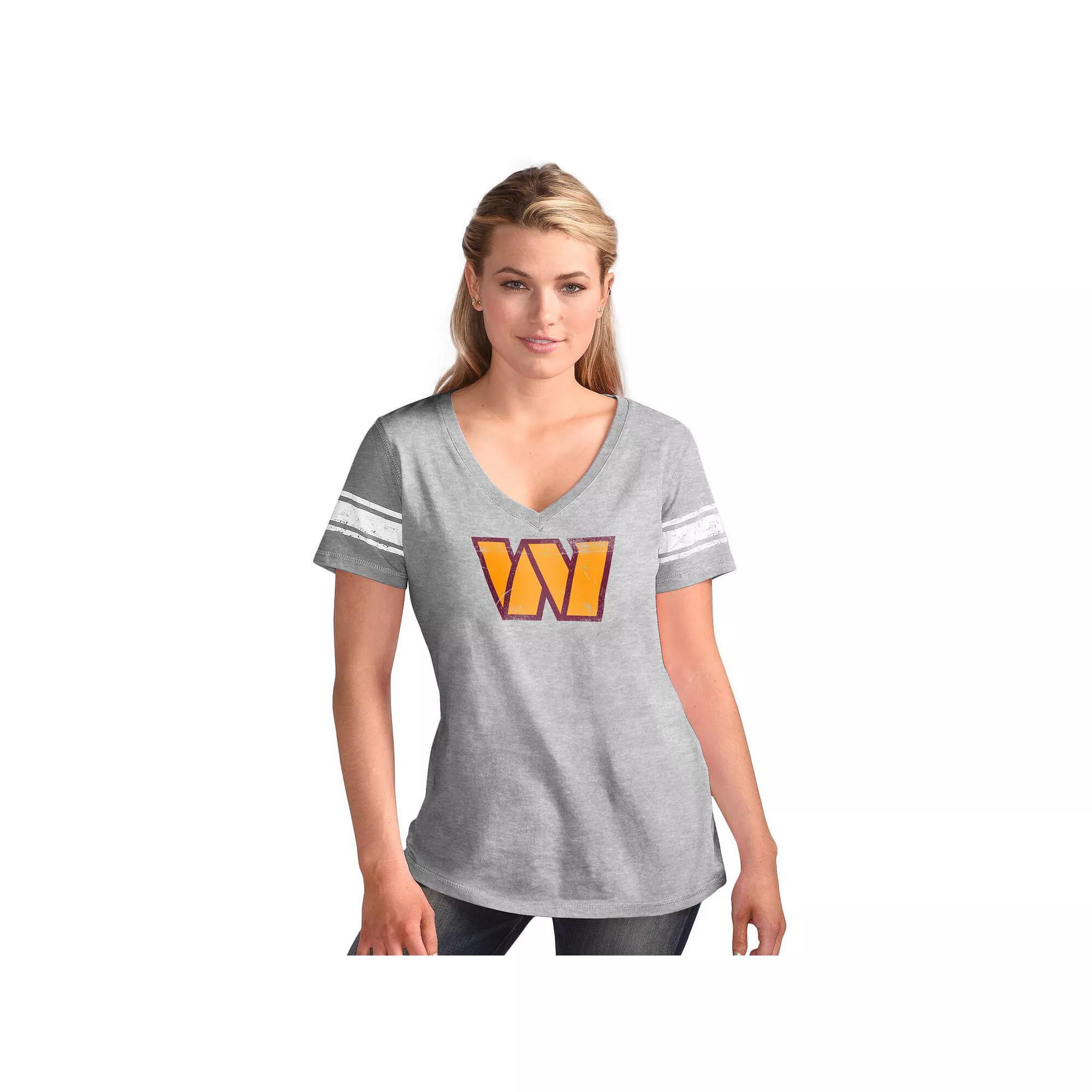 Women's G-III 4Her by Carl Banks  Heather Gray Washington Commanders First Pick Distressed V-Neck T-Shirt, Size: XL, Wft Grey Product Image