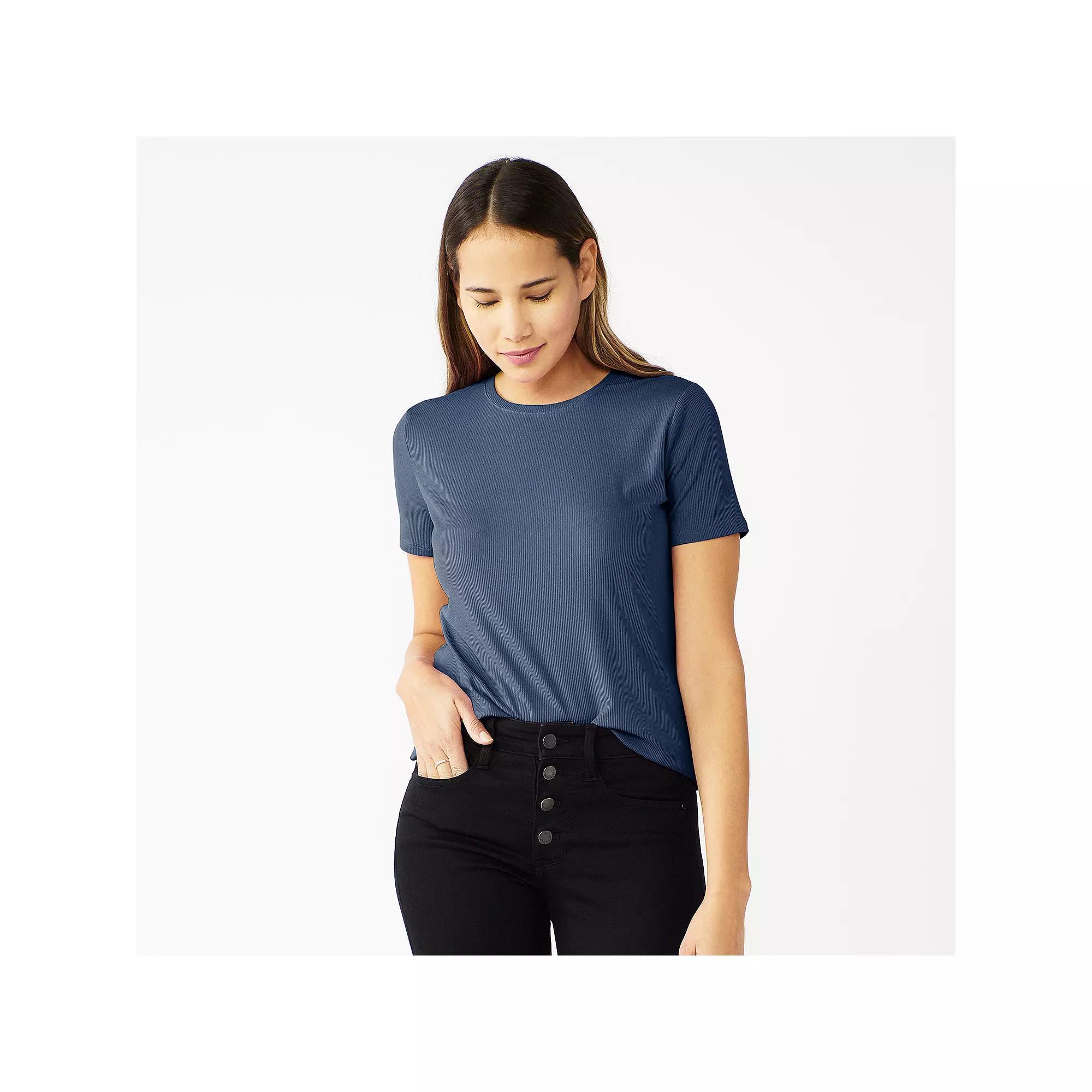 Petite Nine West Essential Crewneck Tee, Women's, Size: Large Petite, Resolute Blue Product Image