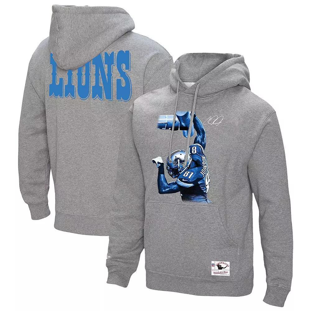 Men's Mitchell & Ness Calvin Johnson Heather Gray Detroit Lions Hall of Fame Player Graphic Pullover Hoodie, Size: Large, Grey Product Image