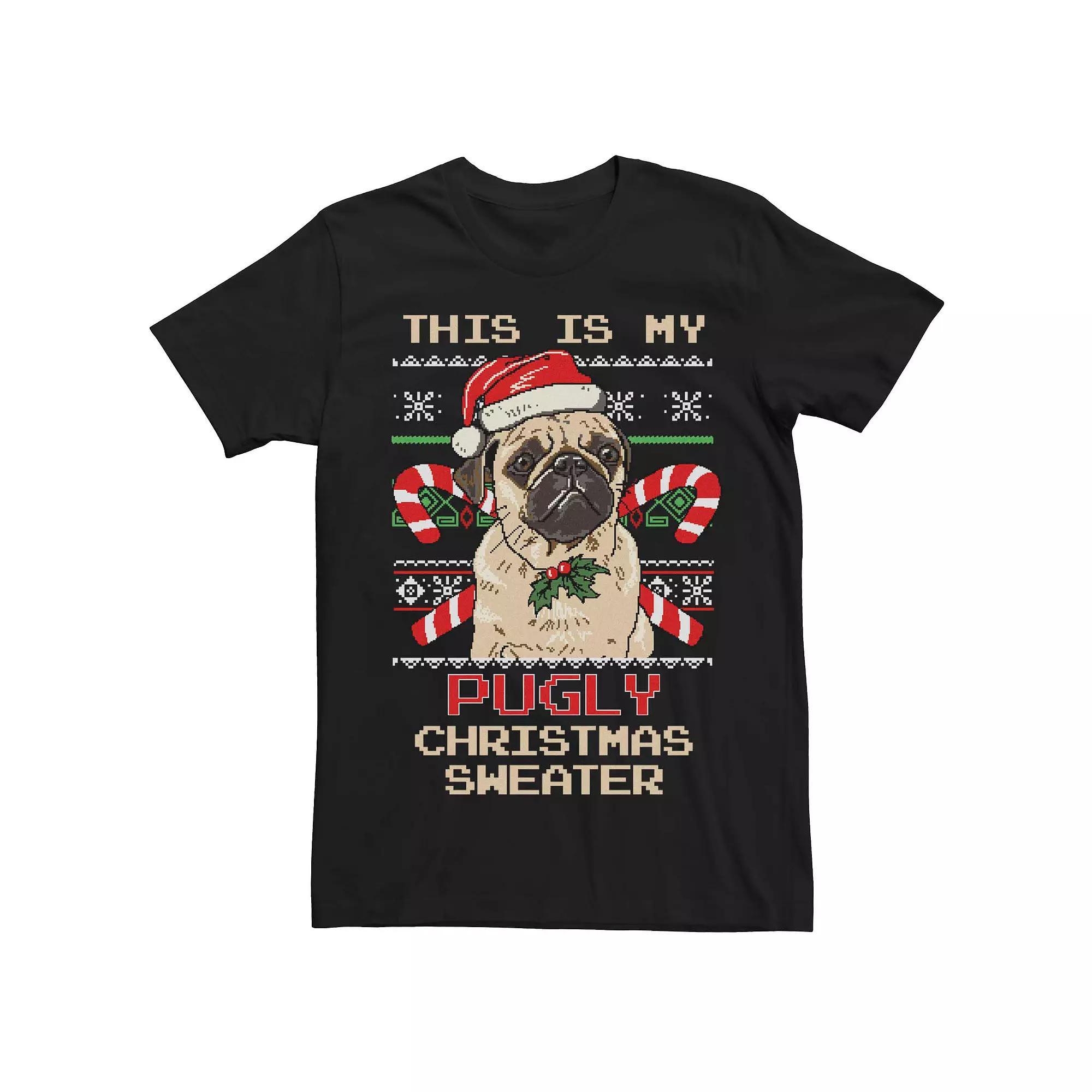 Men's Pugly Christmas Sweater Style Tee, Size: Large, Kelly Product Image