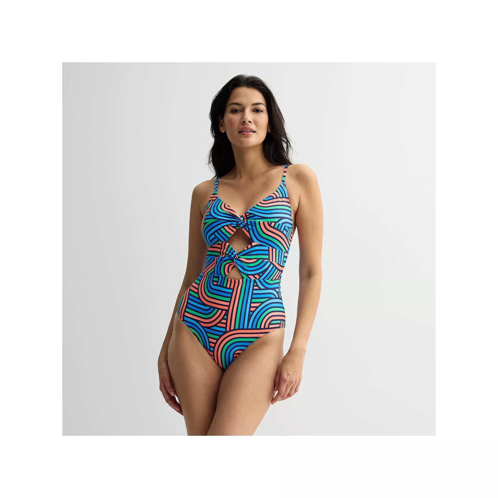 Women's Freshwater Twist Cut Out One-Piece Swimsuit, Size: XS, Regata Stripe Product Image