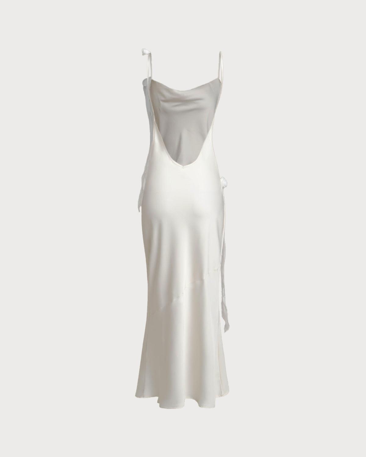 Beige Ruched Backless Slip Maxi Dress Product Image