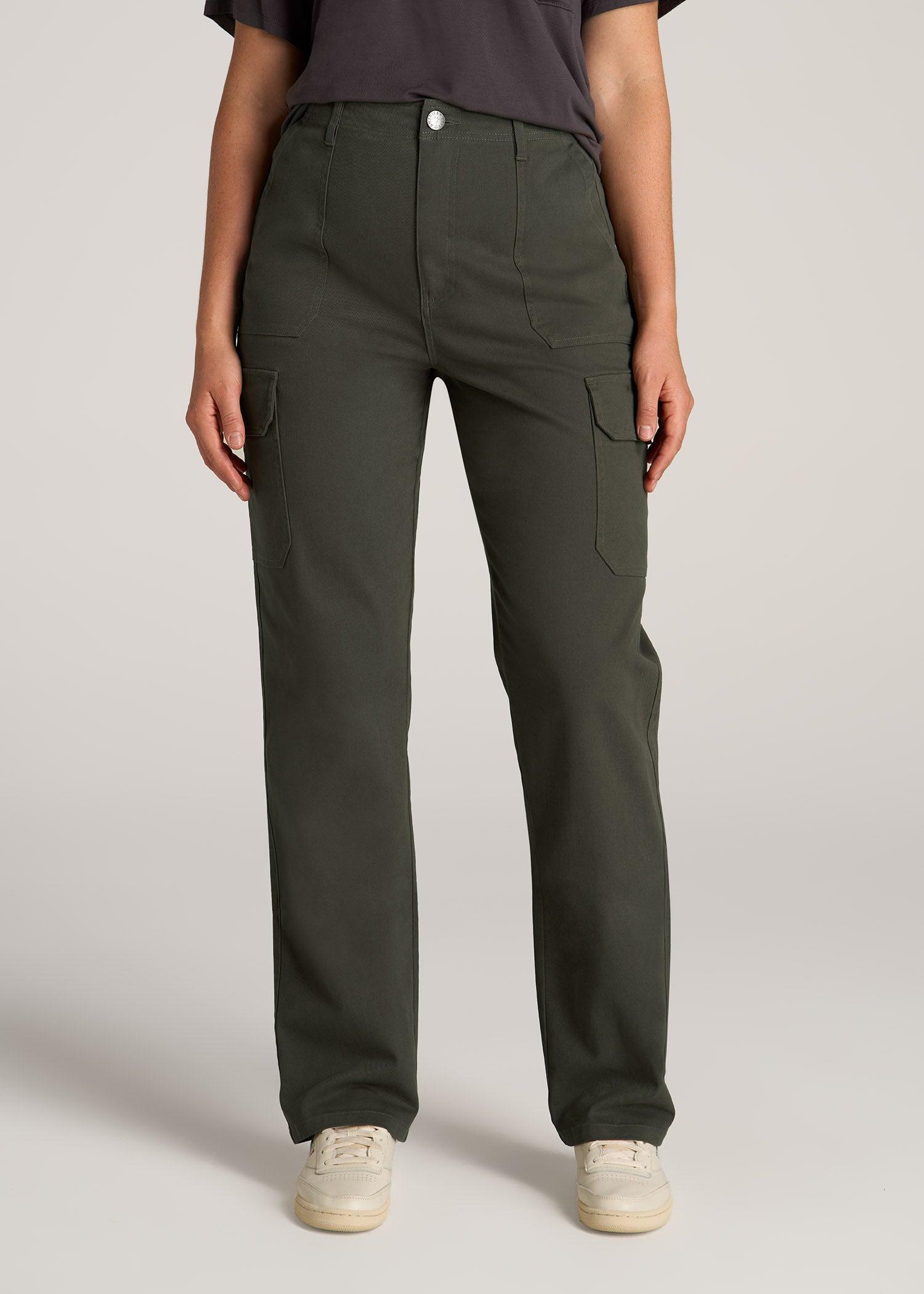 Straight Leg Cargo Chino Pants for Tall Women in Dark Moss Green Product Image