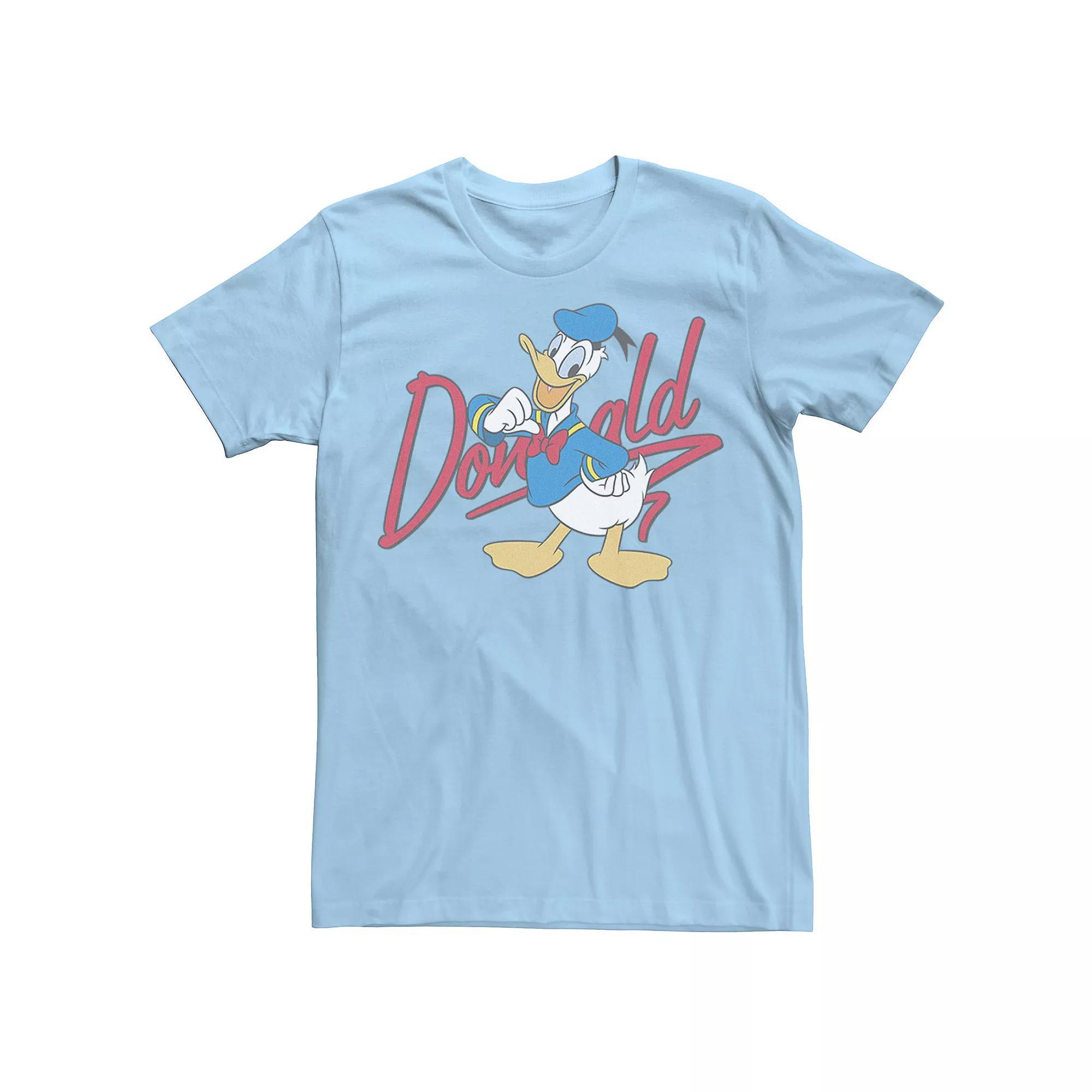 Disney's Donald Duck Men's Red Cursive Text Logo Portrait Tee, Size: XXL, Light Blue Product Image