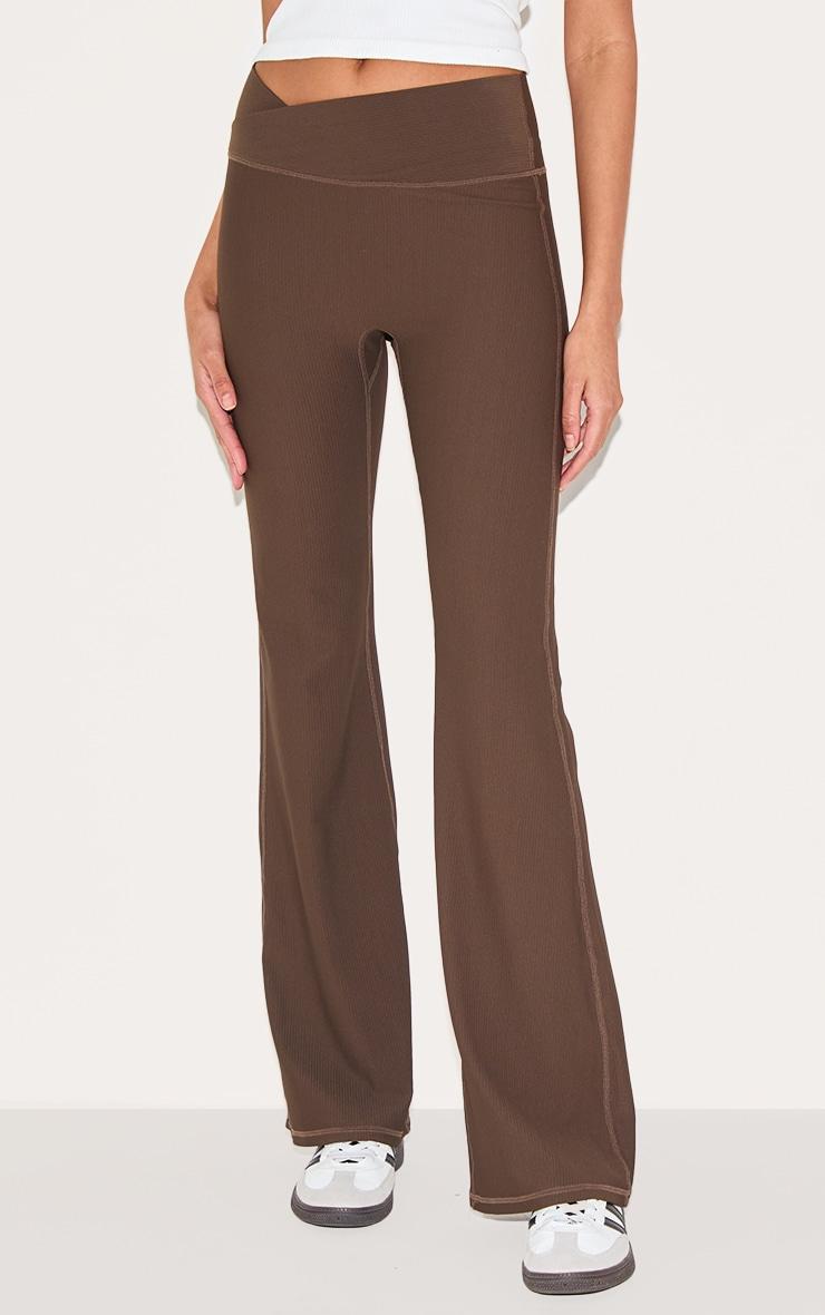 Espresso Ribbed Cross Waist Yoga Pants Product Image