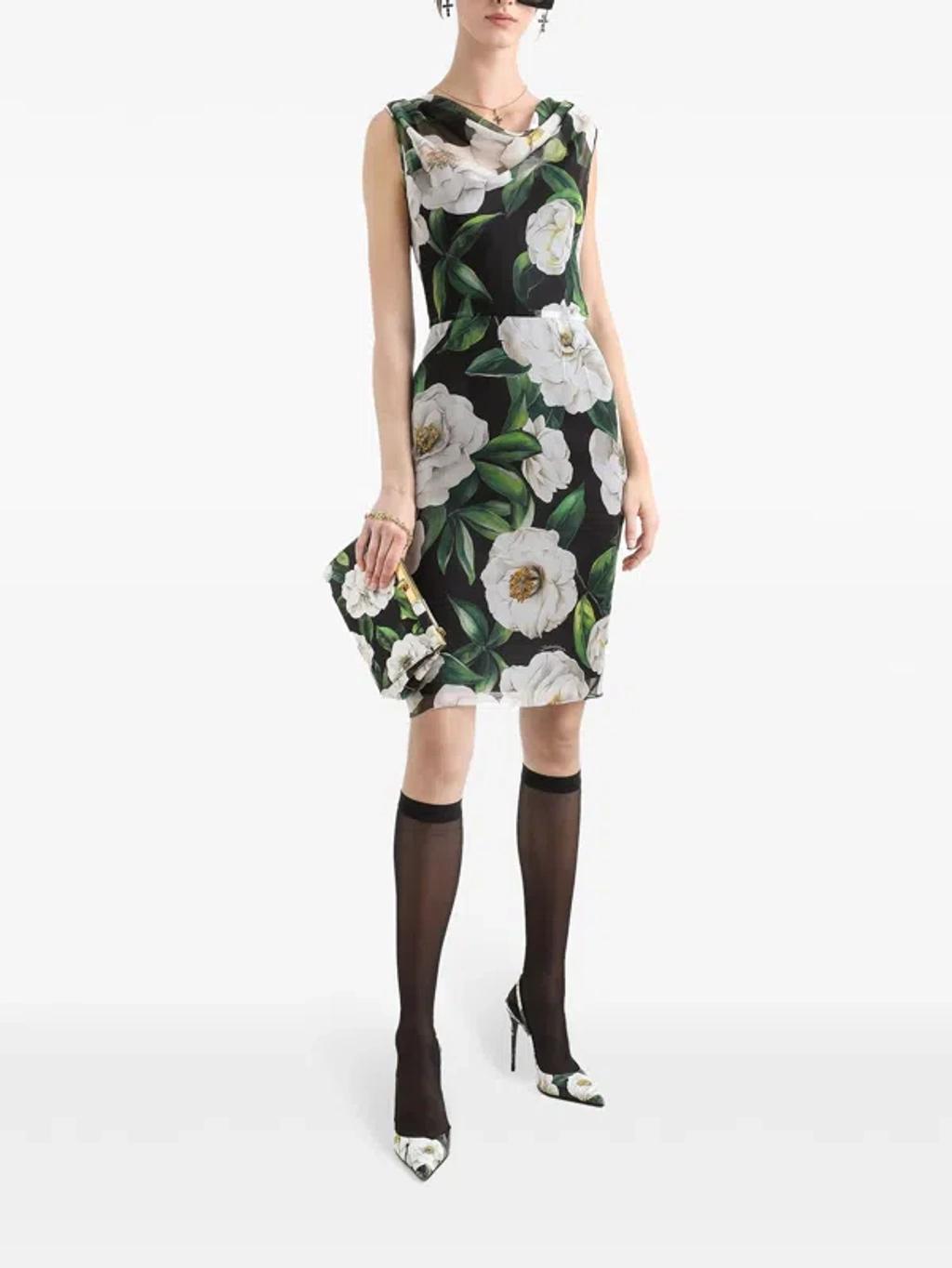 DOLCE & GABBANA Silk Dress With Floral Print Dresses Multicolor In Gardeniafnero Product Image