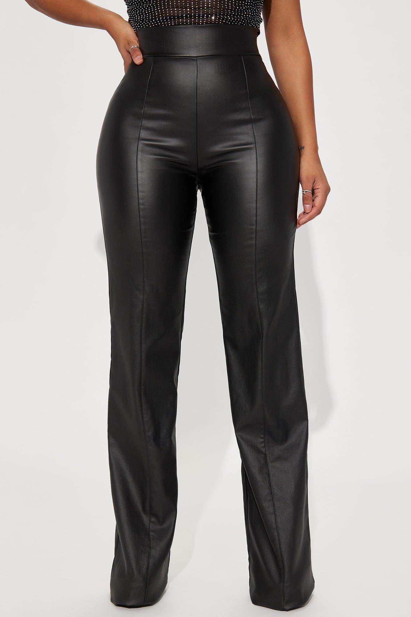 Tall Victoria High Waisted Dress Pants Faux Leather 37 - Black Product Image