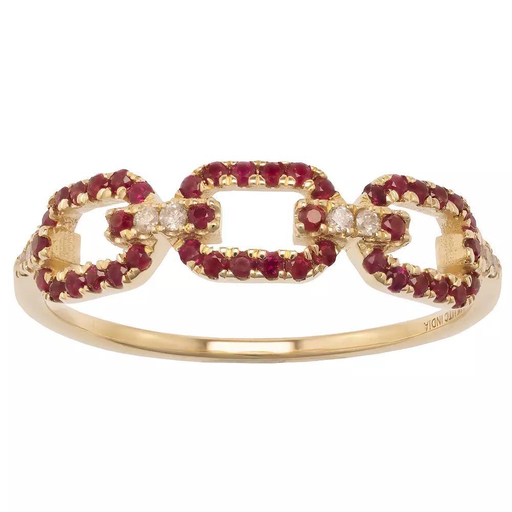 Gemistry 14k Gold Ruby & White Topaz Link Ring, Women's, Size: 5 Product Image