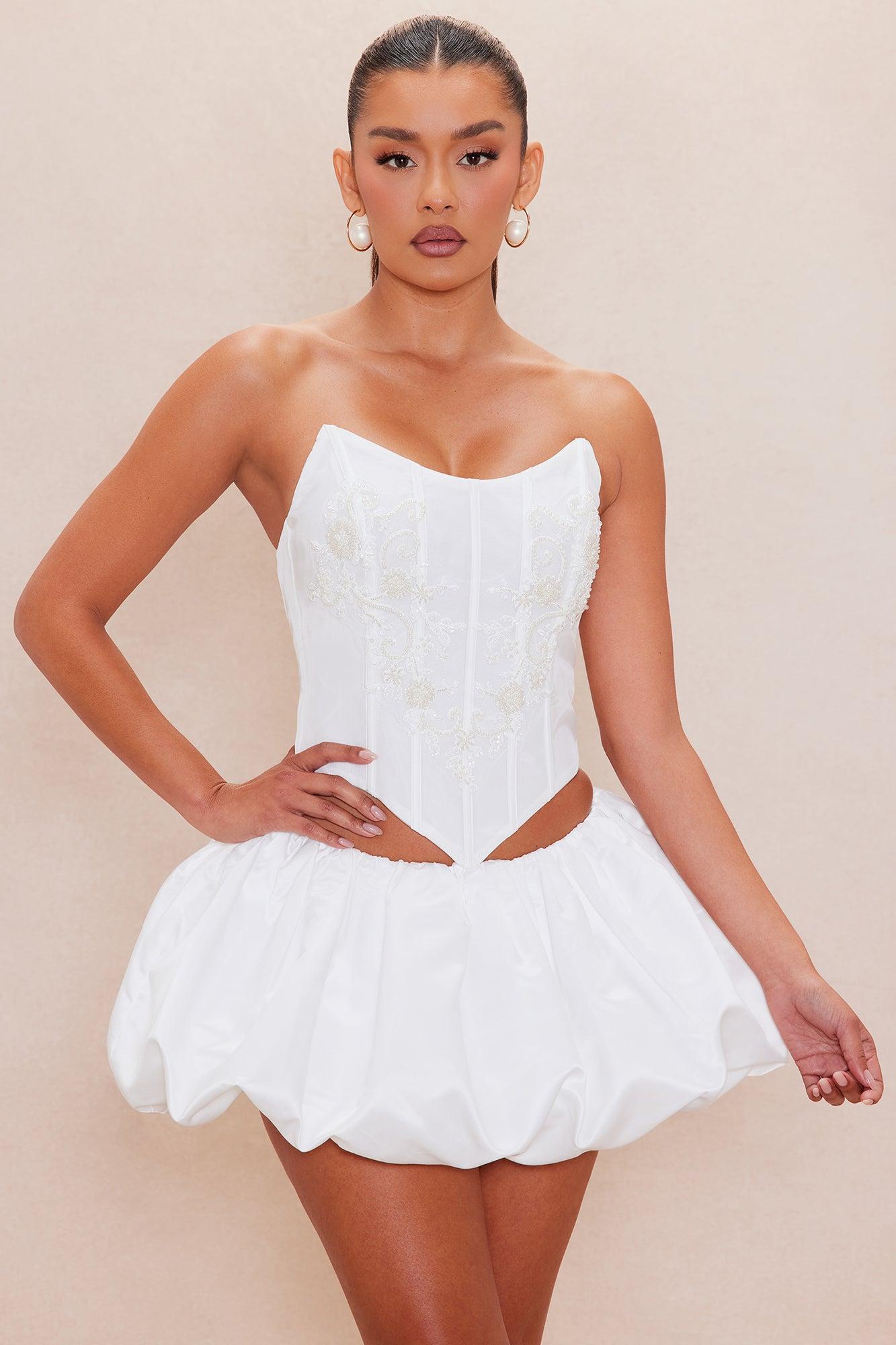 Katrina Satin Bubble Skirt Set - White Product Image