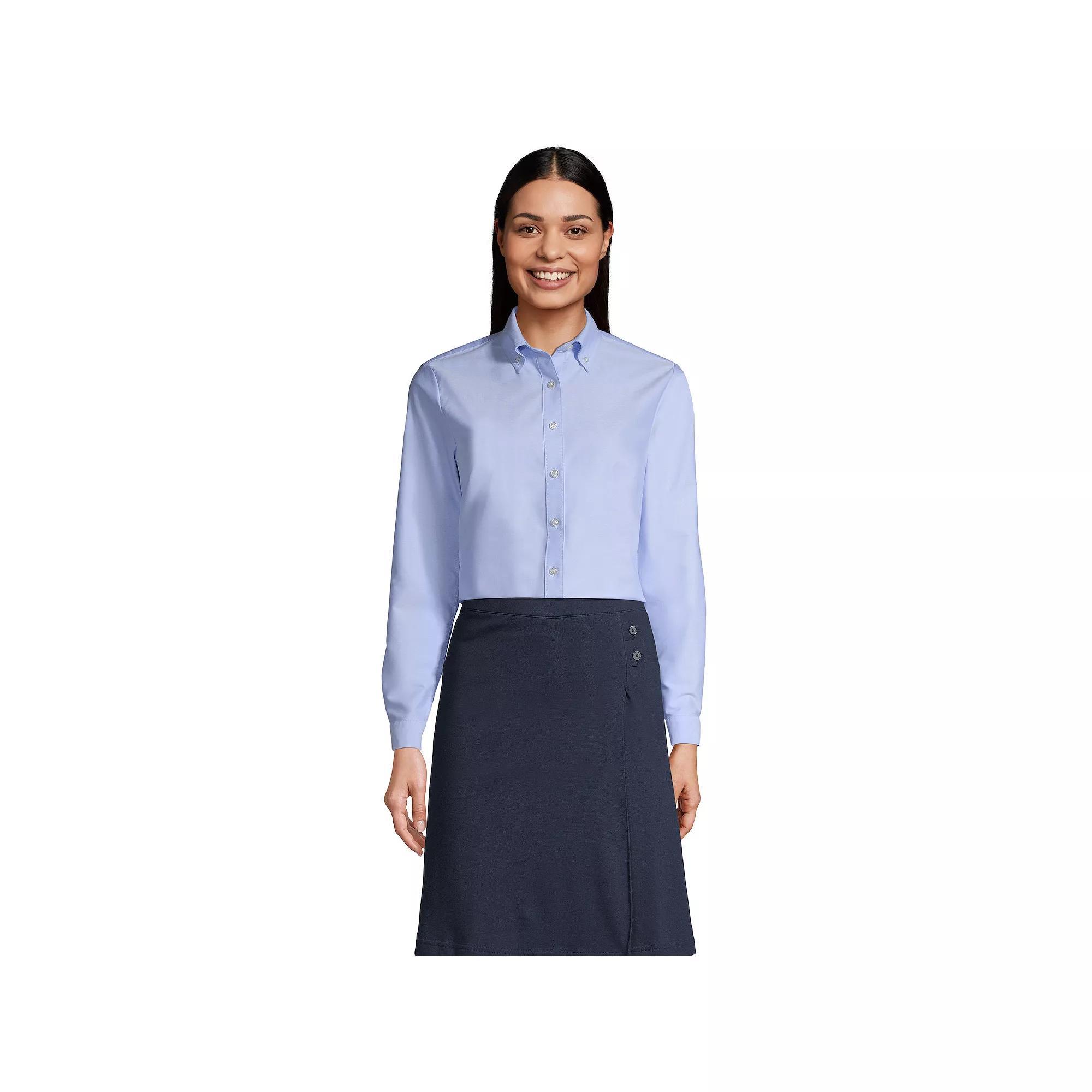 Womens Lands End Long Sleeve Oxford Dress Shirt Product Image