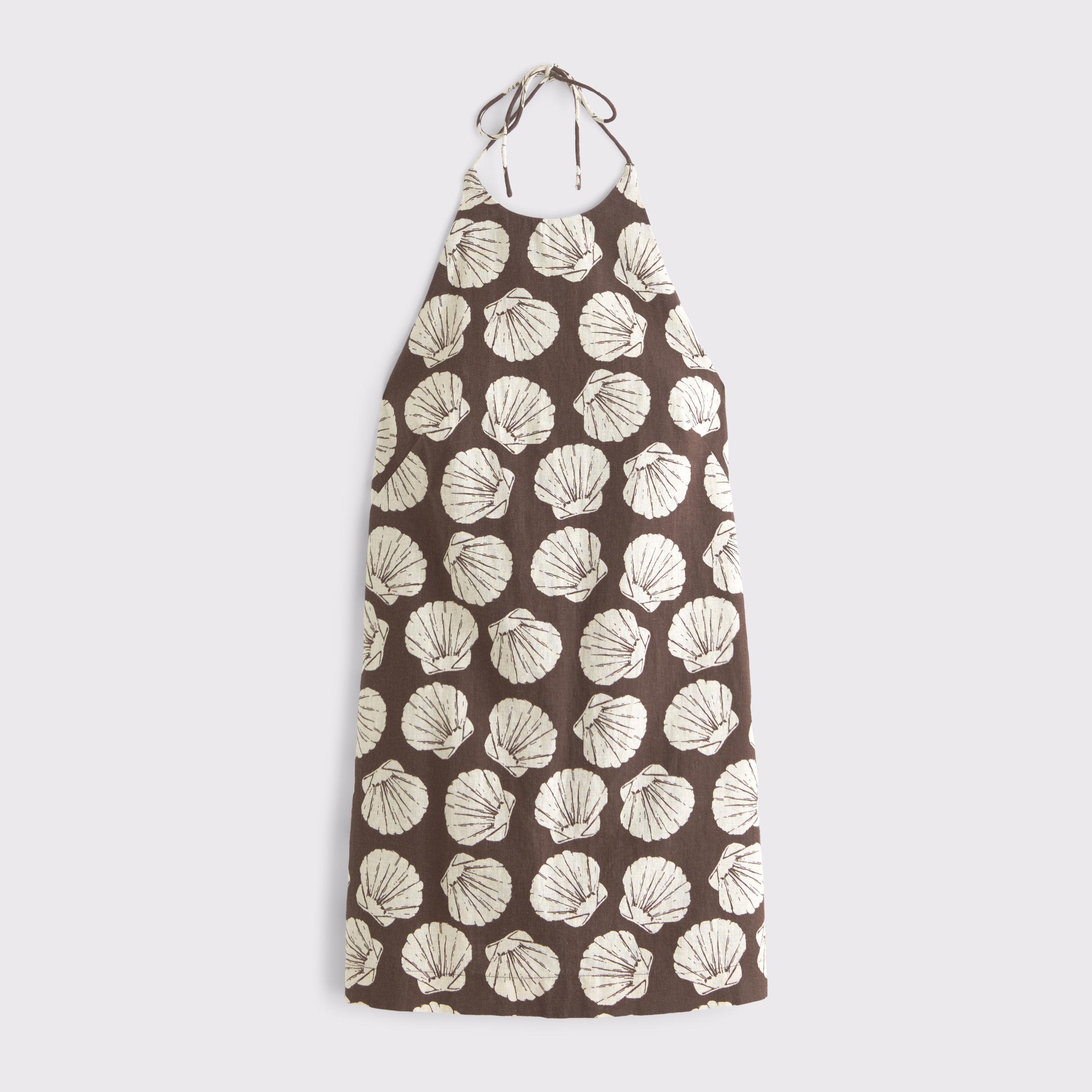 Open-Back Halter Linen-Blend Mini Dress Product Image