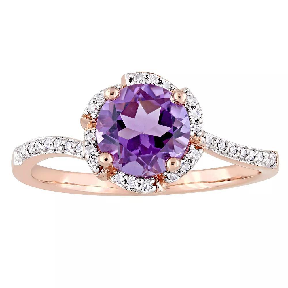 Stella Grace 14k Rose Gold 1/10 Carat T.W Diamond & Amethyst Floral Halo Ring, Women's Product Image