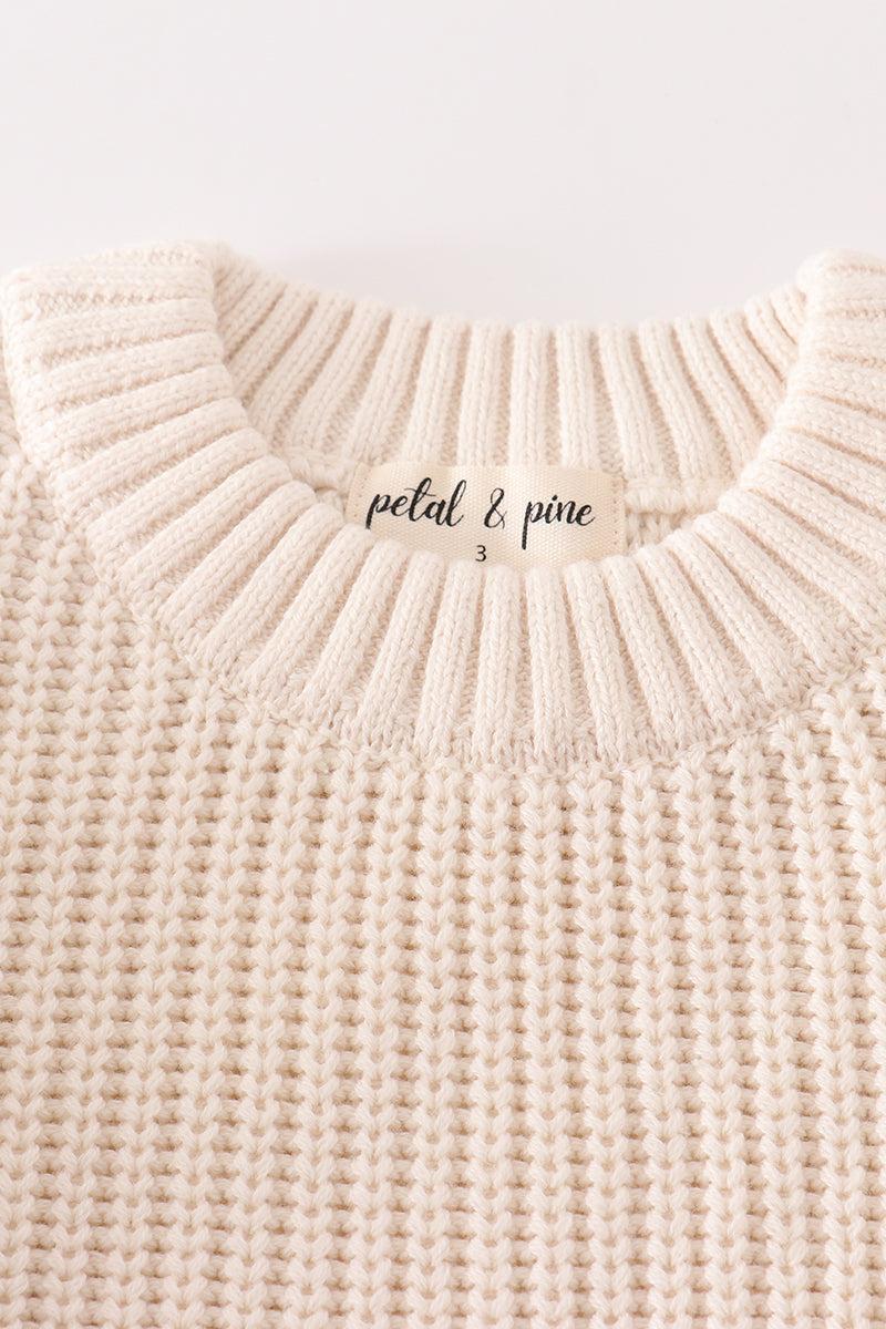 Beige hand-embroidery pumpkin pullover sweater Product Image