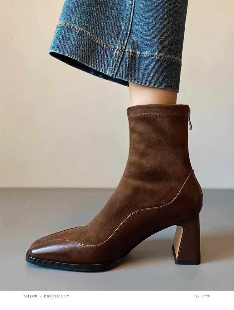 Block Heel Faux Leather Short Boots Product Image