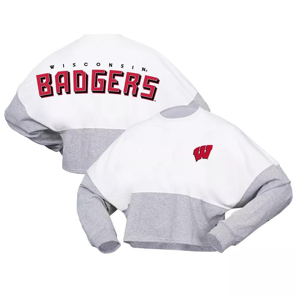 Womens Spirit Jersey Wisconsin Badgers Heather Block Cropped Long Sleeve Jersey T-Shirt Product Image