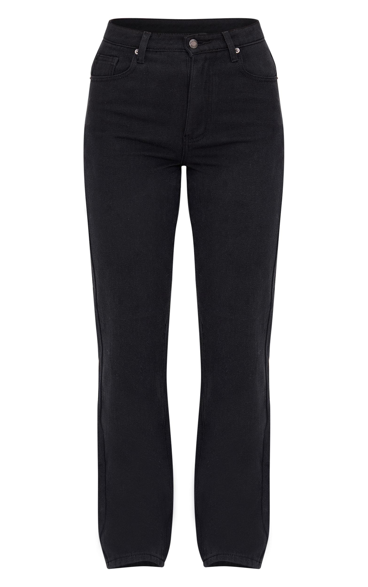 PRETTYLITTLETHING Washed Black High Waist Straight Leg Jeans Product Image