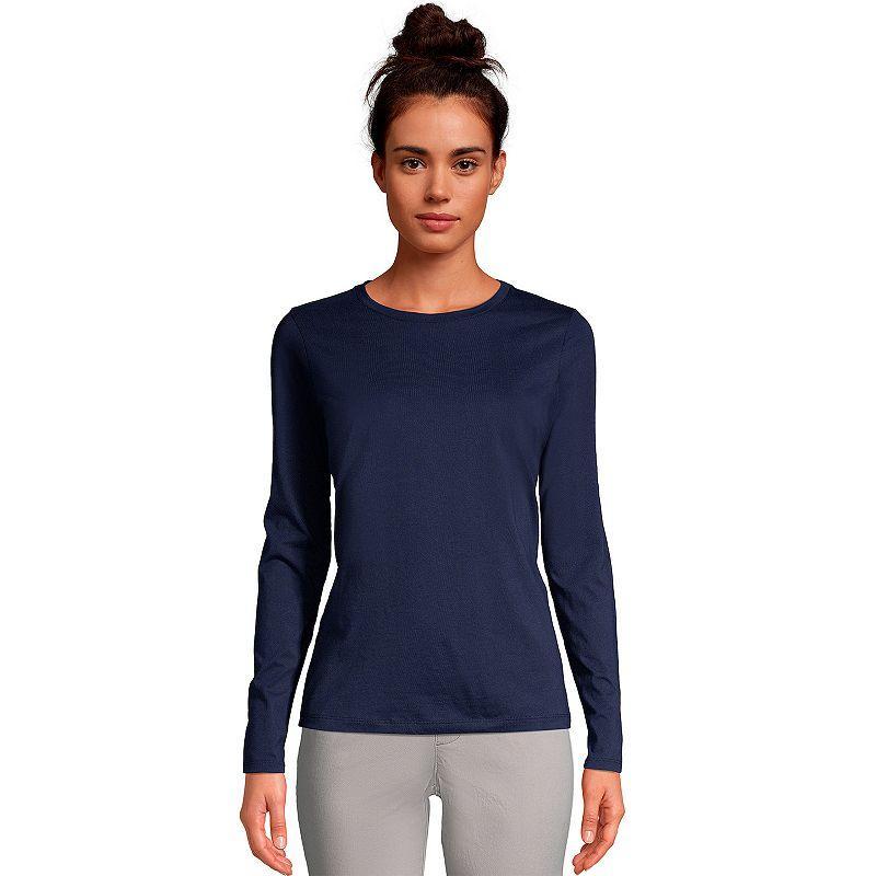 Petite Lands' End Relaxed-Fit Supima Long Sleeve Cotton Crewneck Tee, Women's, Size: XS Petite, Black Product Image