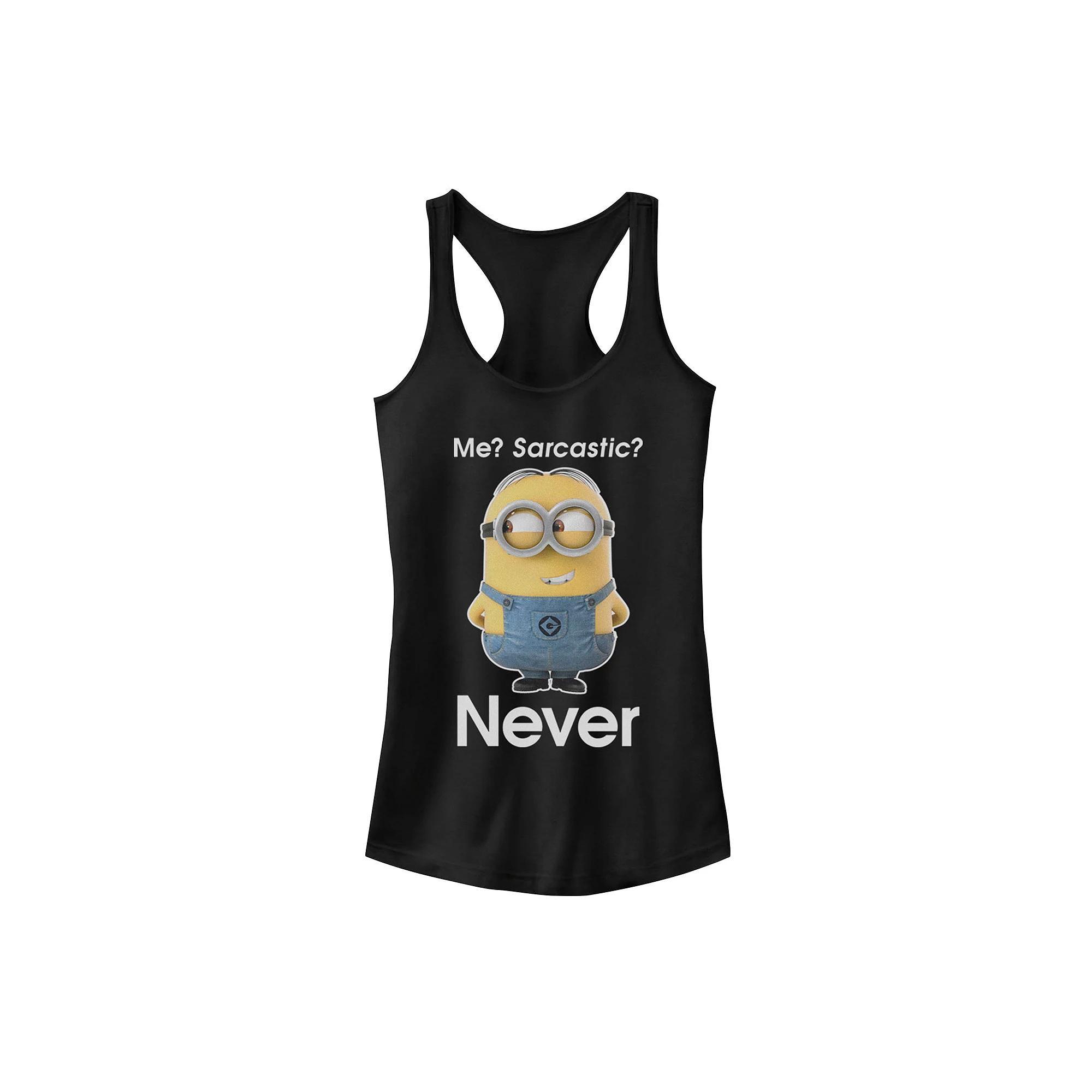 Juniors' Minions Never Sarcastic Tank Top, Girl's, Size: Large, Black Product Image
