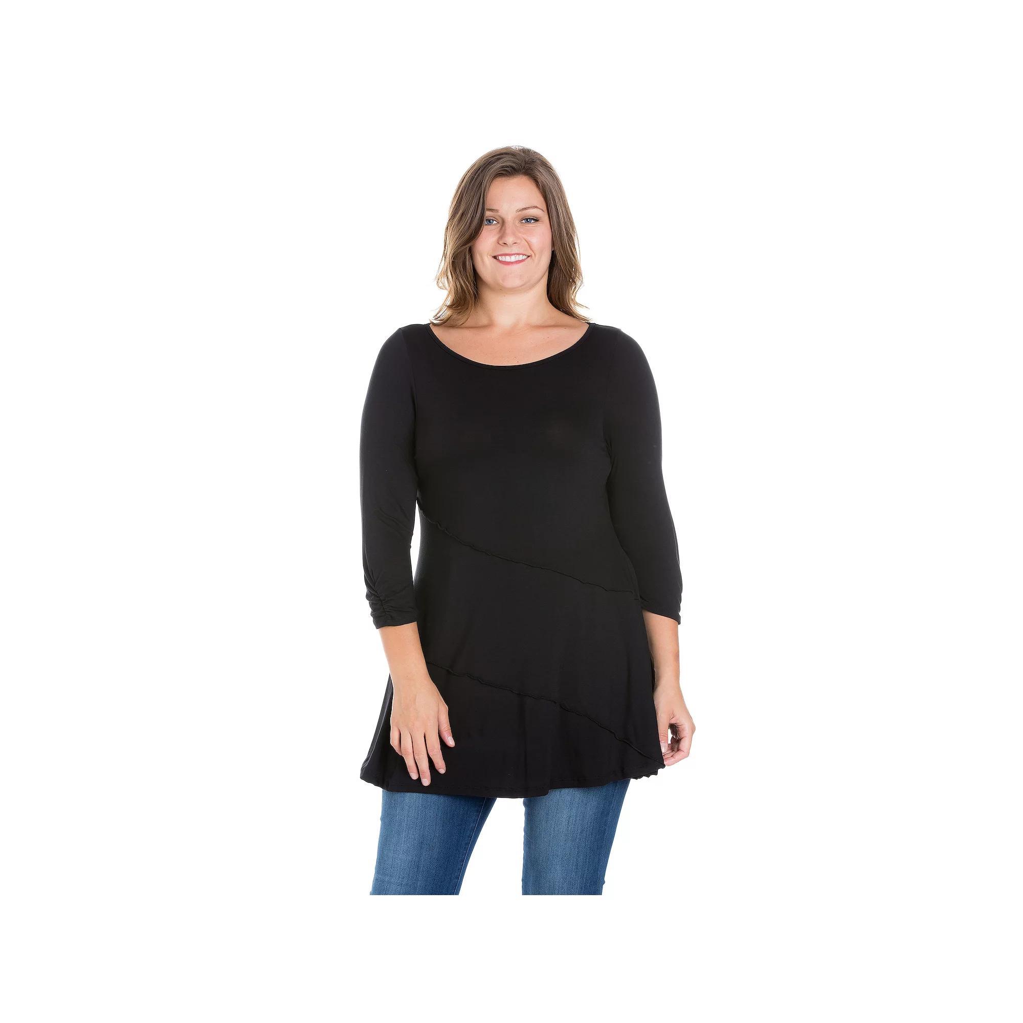 Plus Size 24Seven Comfort Apparel Ruched Sleeve Tunic Top, Womens Product Image