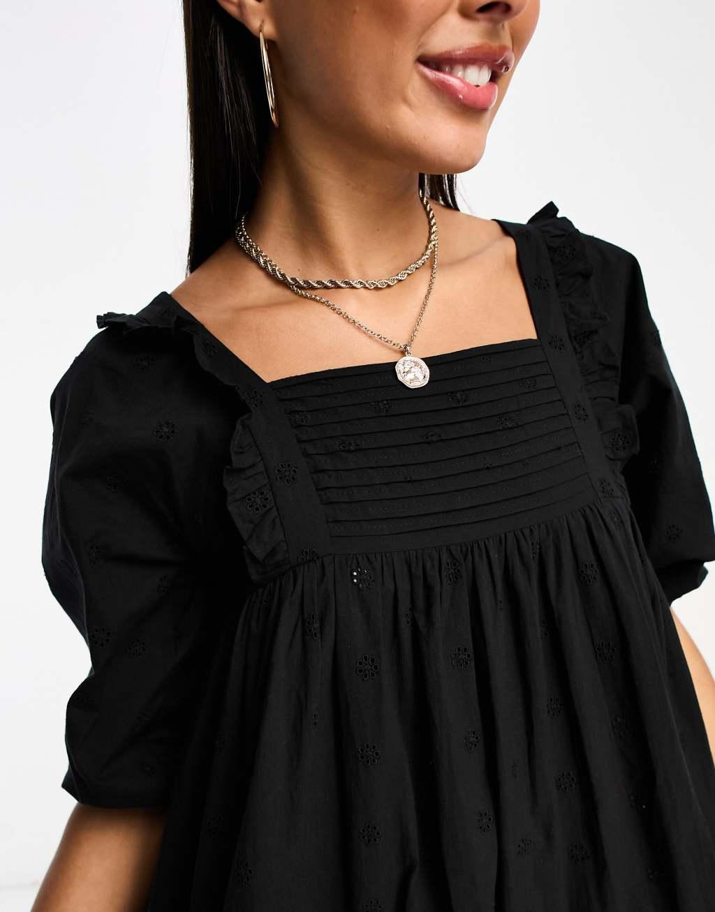 Iisla & Bird beach pin tuck volume eyelet mini beach summer dress Product Image
