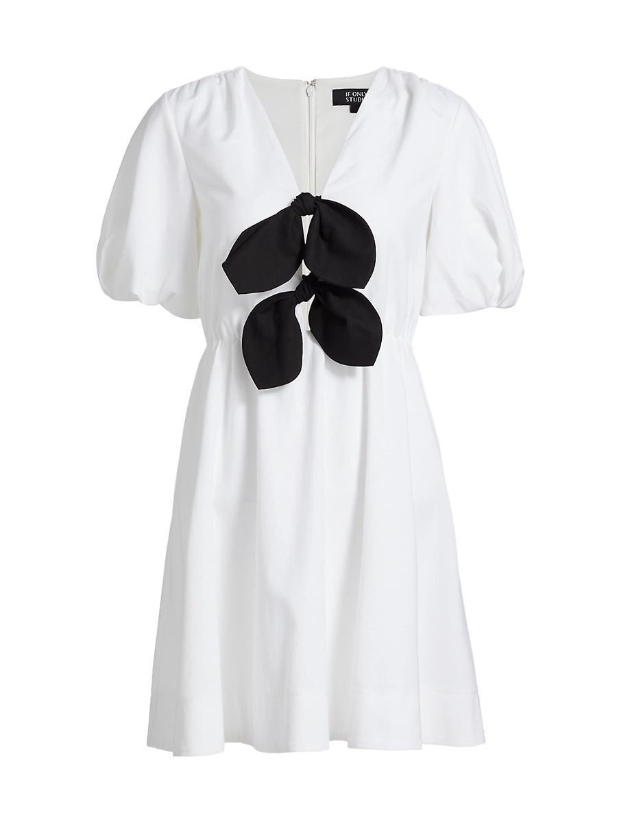 Womens Bow-Front Puff-Sleeve Minidress Product Image