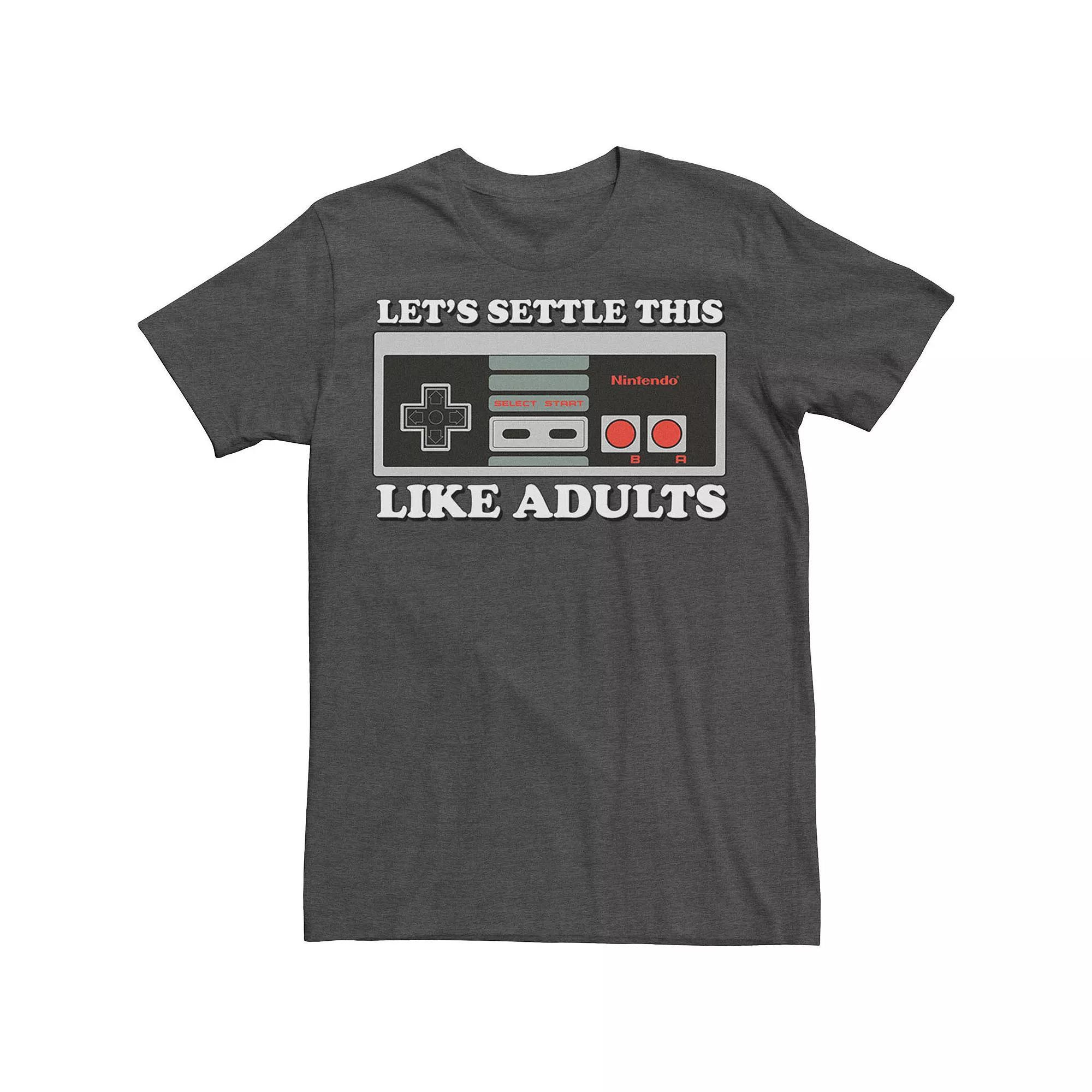 Big & Tall Nintendo NES Controller Let's Settle This Tee, Men's, Size: XL Tall, Grey Heather Product Image