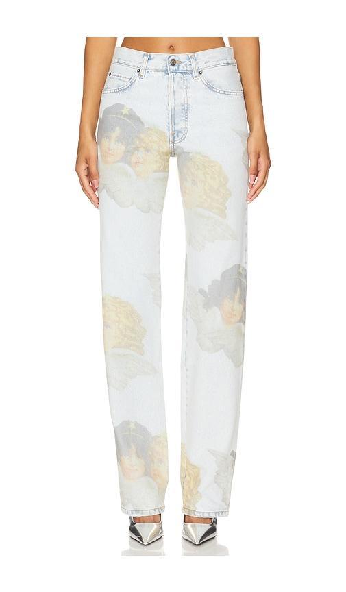 Angel Print Mid Blue Straight Fit Jeans FIORUCCI Product Image