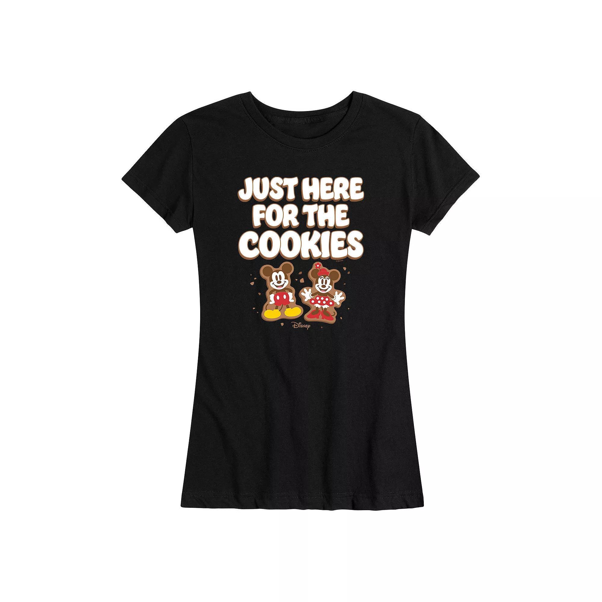 Disneys Mickey & Minnie Mouse Womens Just Here For The Cookies Graphic Tee, Girls Product Image