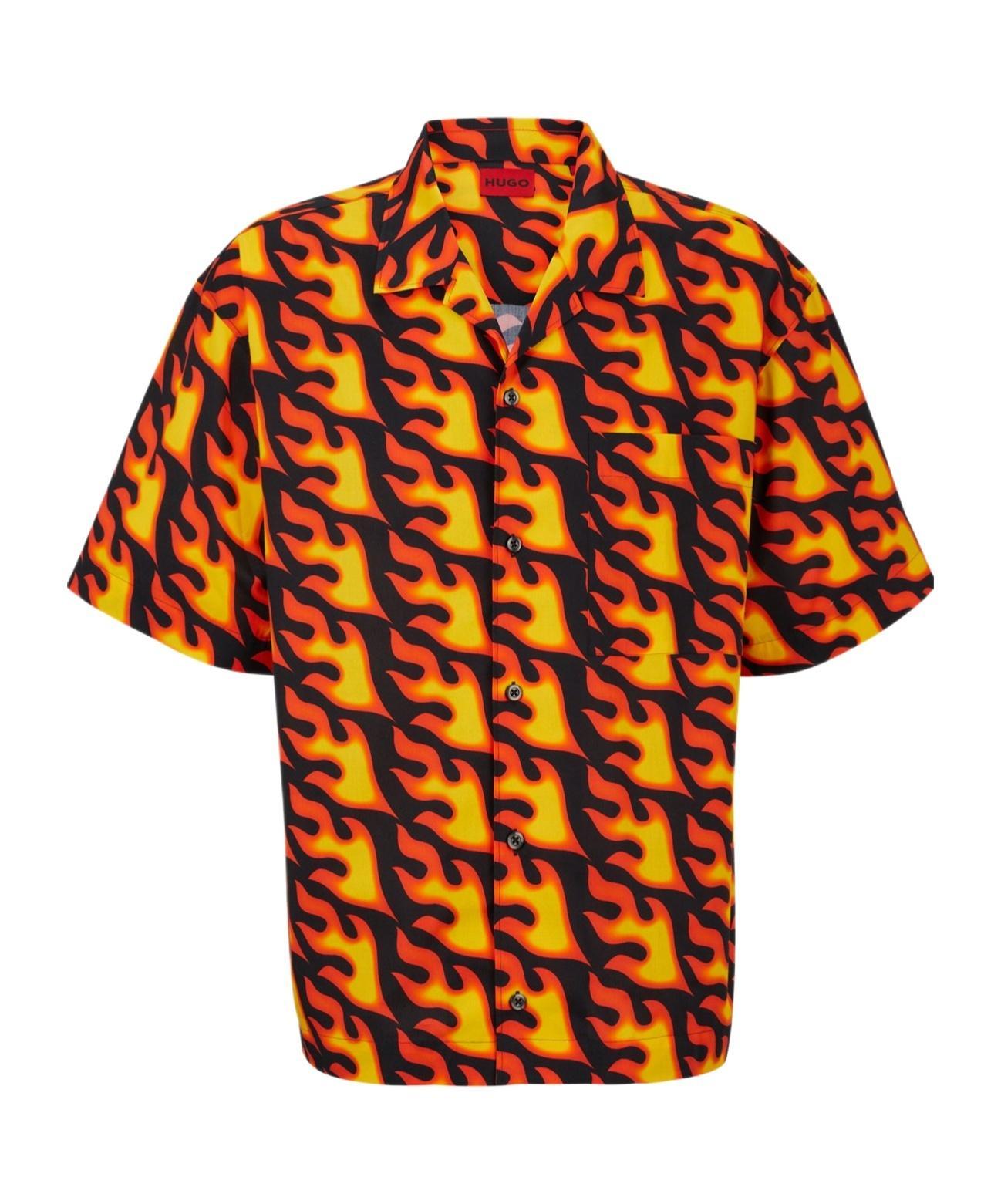 HUGO BOSS Oversized-fit Short-sleeved Shirt In Seasonal Print In Patterned Product Image
