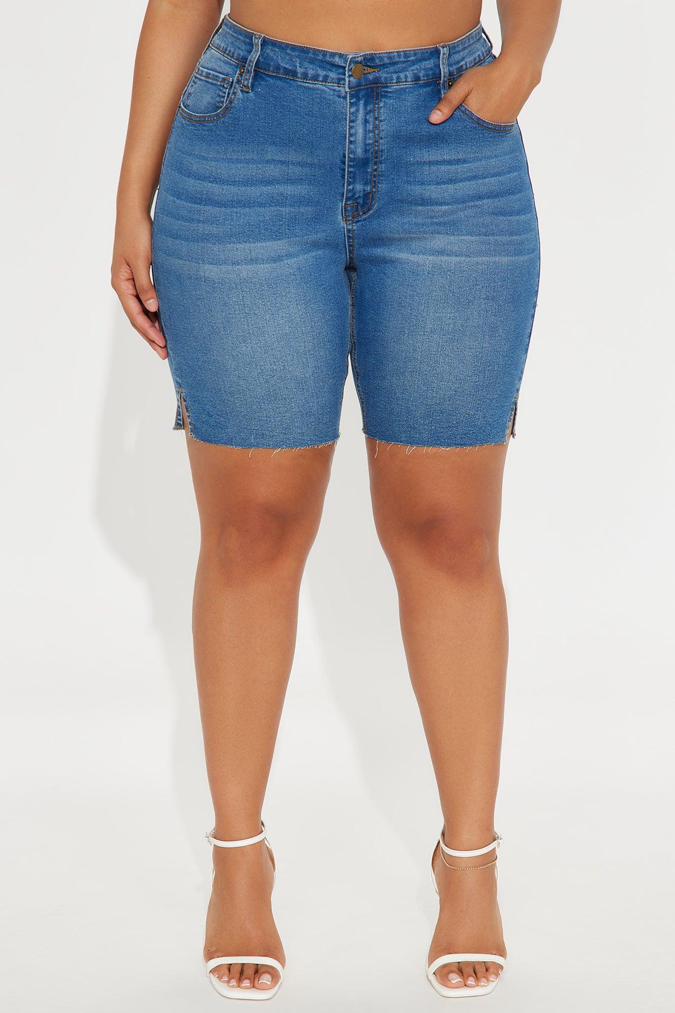 Vibe Check Curvy Bermuda Denim Shorts - Medium Wash Product Image
