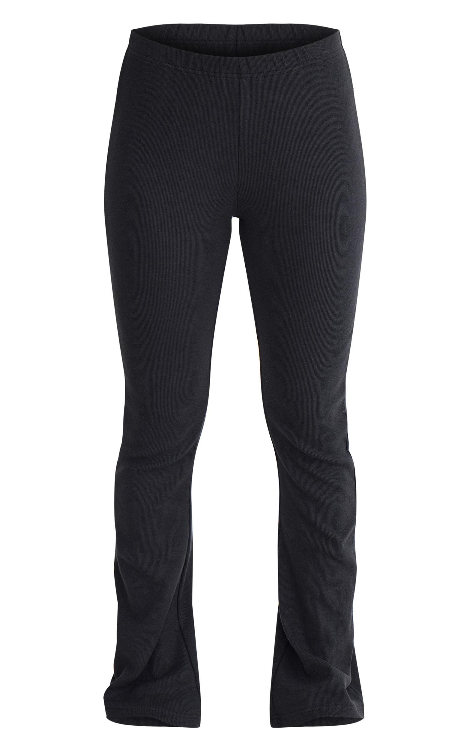 Black Ribbed Elasticated Skinny Flare Pants Product Image