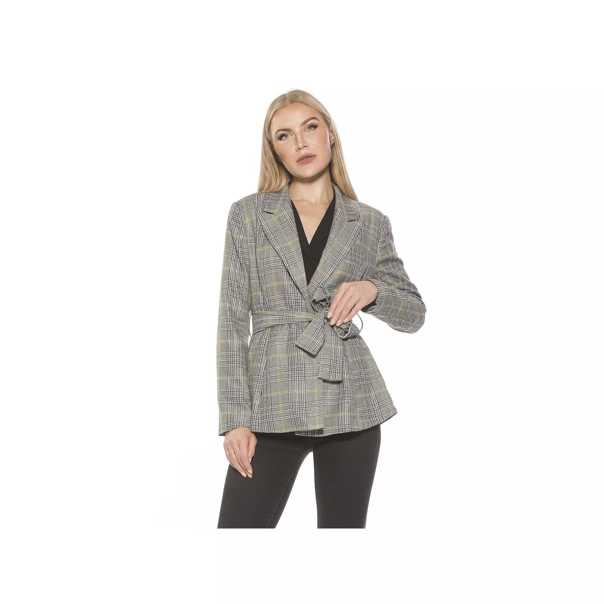 Women's ALEXIA ADMOR Olya Belted Long Blazer, Size: 10, Grey Plaid Product Image