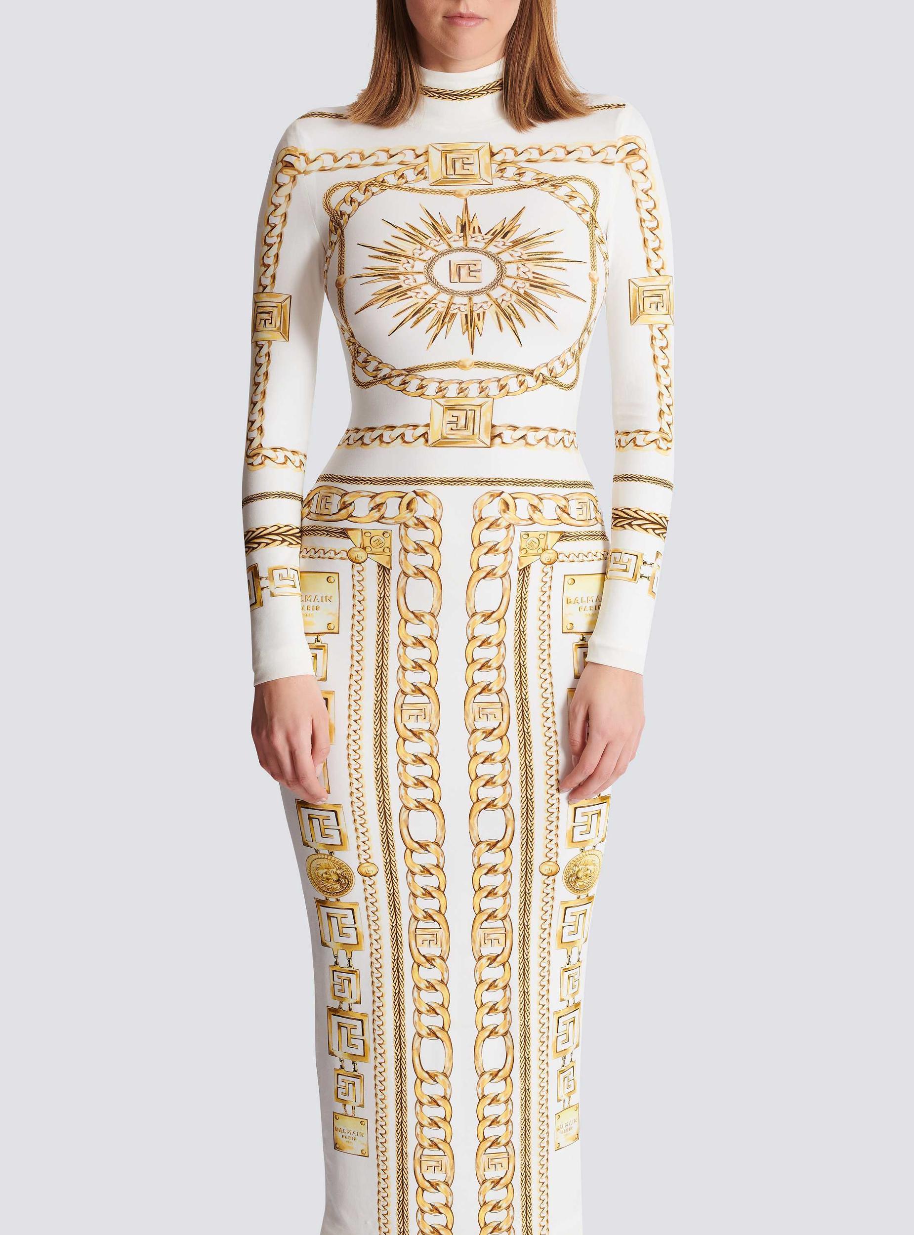 Long printed bodycon dress with Balmain Foulard pattern Product Image