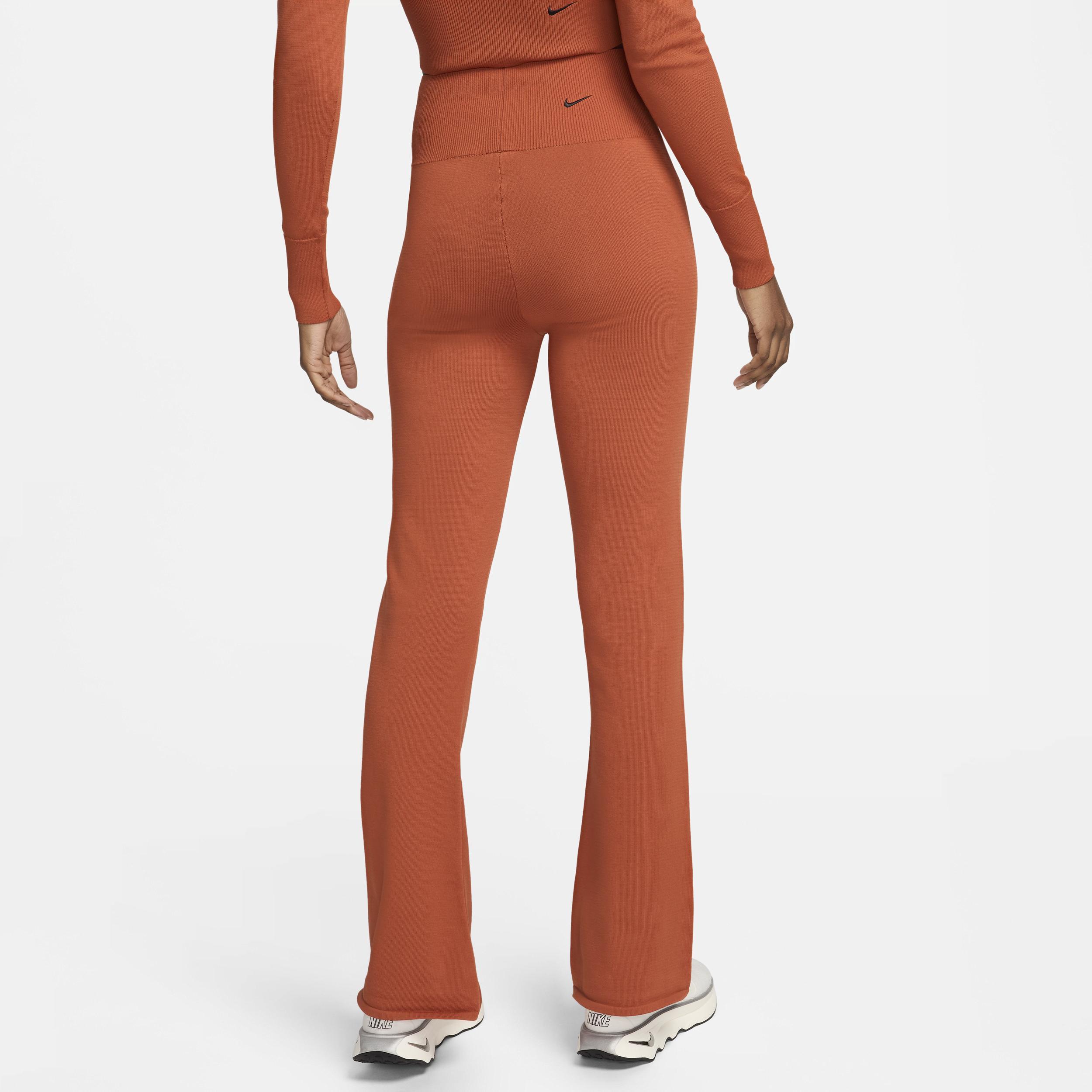 Nike Womens Chill Knit Sweater Hi-Rise Flare Leggings - Burnt Sunrise/Black Product Image