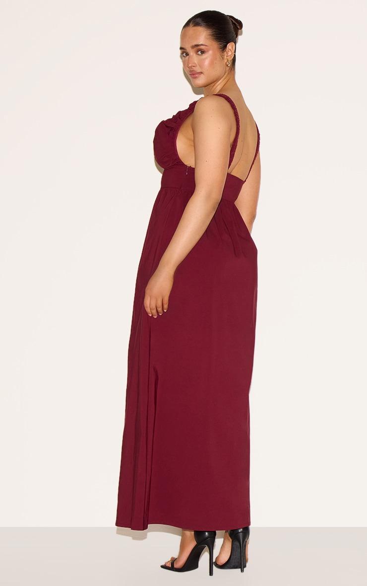 Shape Wine Stretch Woven Ruched Plunge Front Maxi Dress Product Image