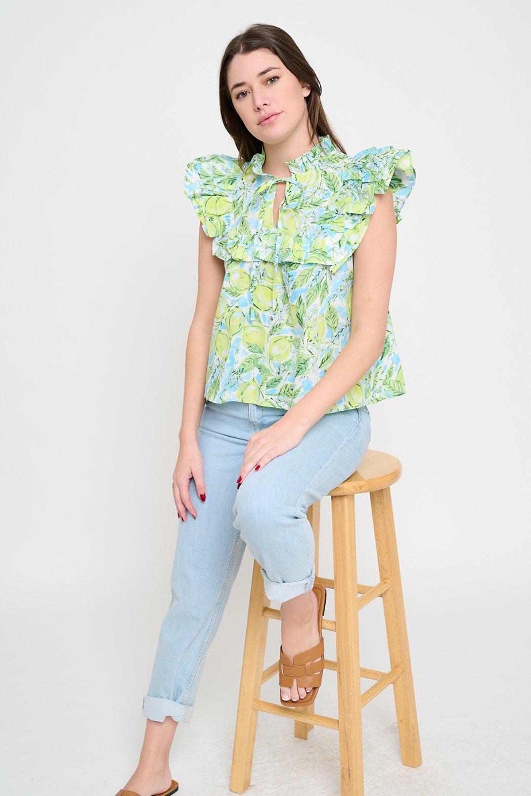 Ruffled Tie-Neck Blouse Product Image